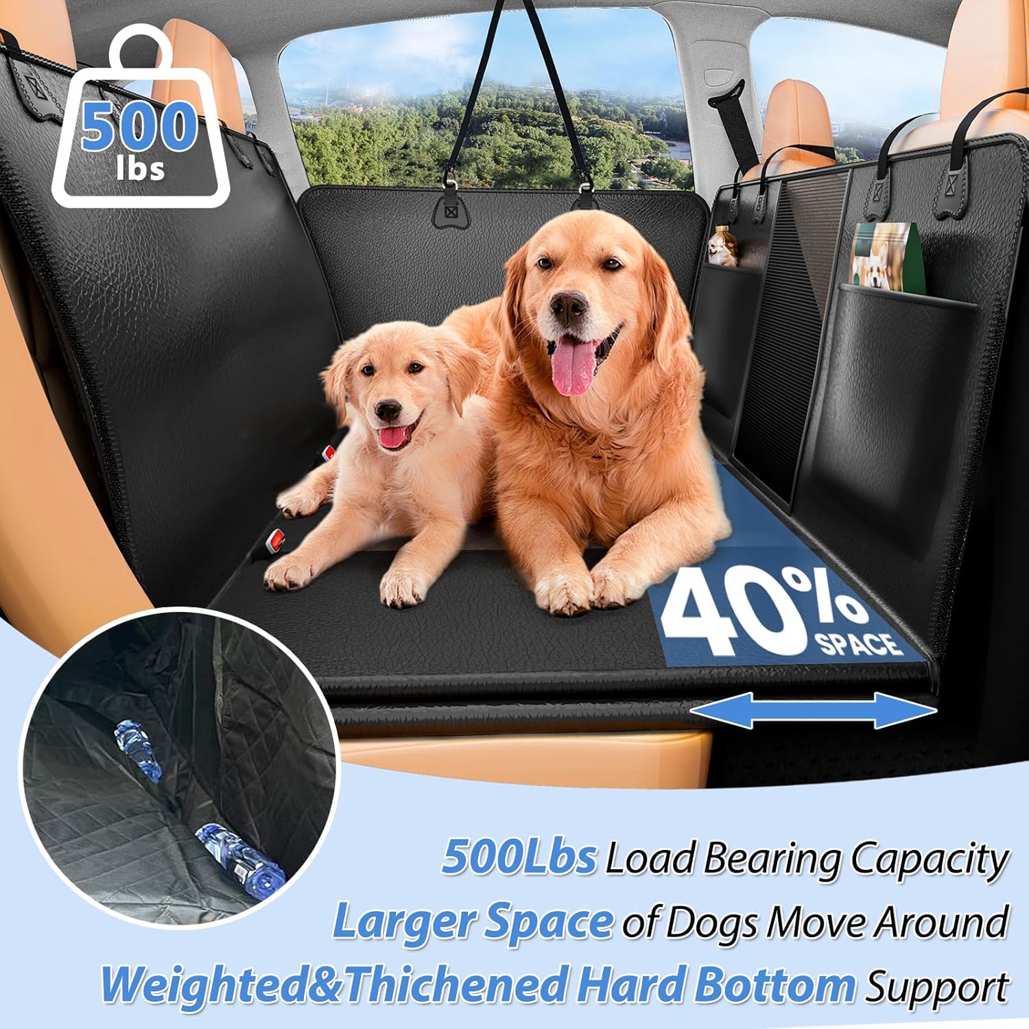 Hard Bottom Dog Car Seat Cover for Back Seat – Waterproof Nonslip Hammock Extender for Trucks & SUVs, Heavy Duty Pet Protector, Black Faux Leather - Happypetzone.online - Image 2