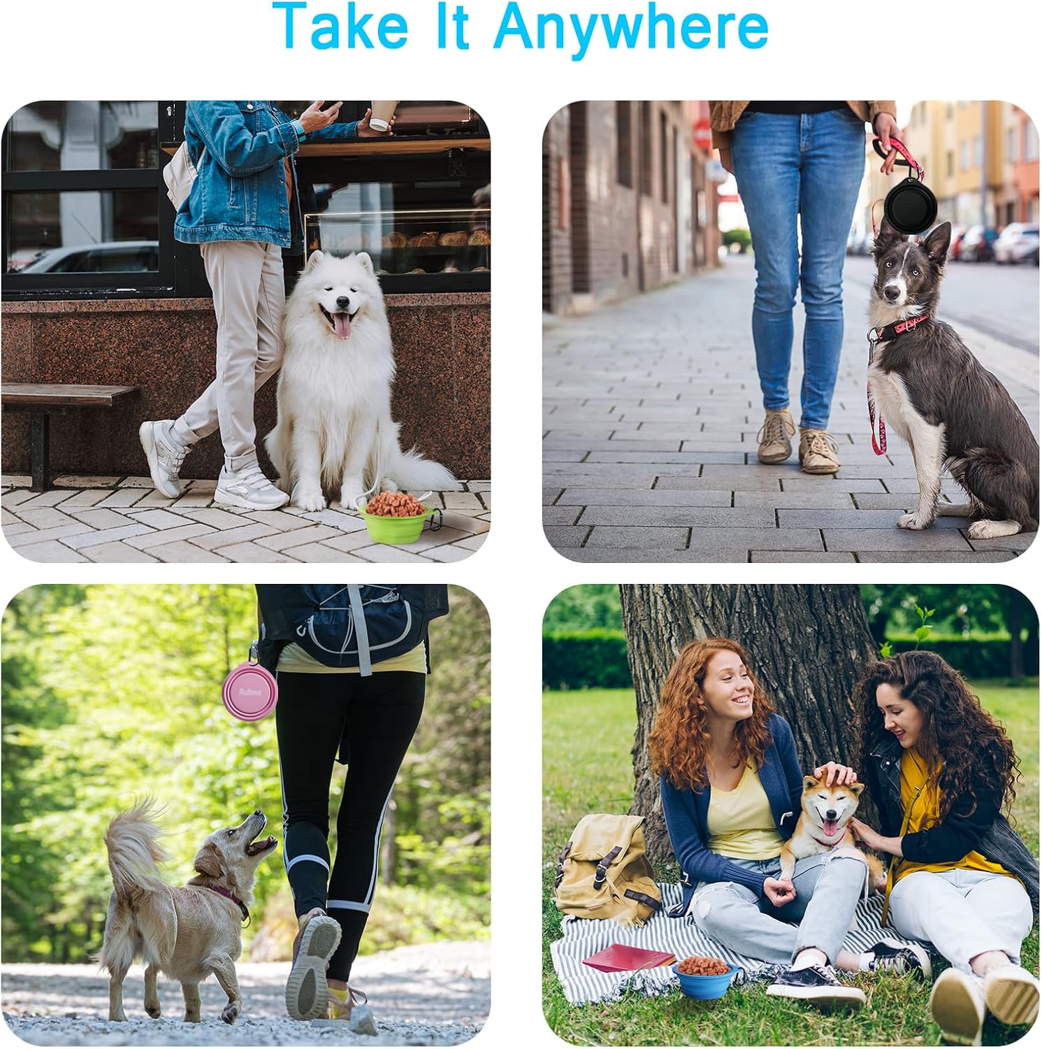 PetBonus 2-Pack Silicone Collapsible Dog Bowls, BPA Free Dishwasher Safe, Portable Foldable Expandable Travel Bowl, Food Water Feeding Cup Dish for Dogs Cats with 2 Carabiners (Turquoise, Tan) - Happypetzone.online - Image 5