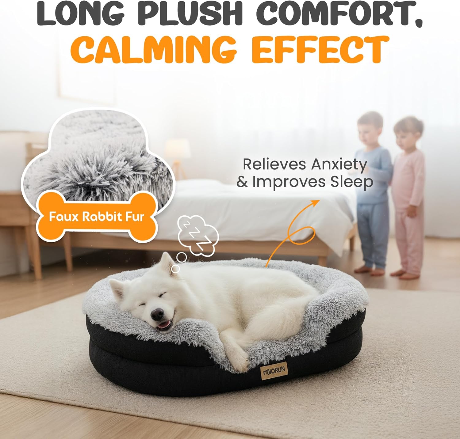 Fluffy Orthopedic Dog Bed for Large & Extra Large Dogs, Calming Plush Sofa Bed with Curved Bolster Support and Egg-Crate Foam Base, 43" Cozy Oval Pet Donut Bed with Washable Cover, Gray - Happypetzone.online - Image 8