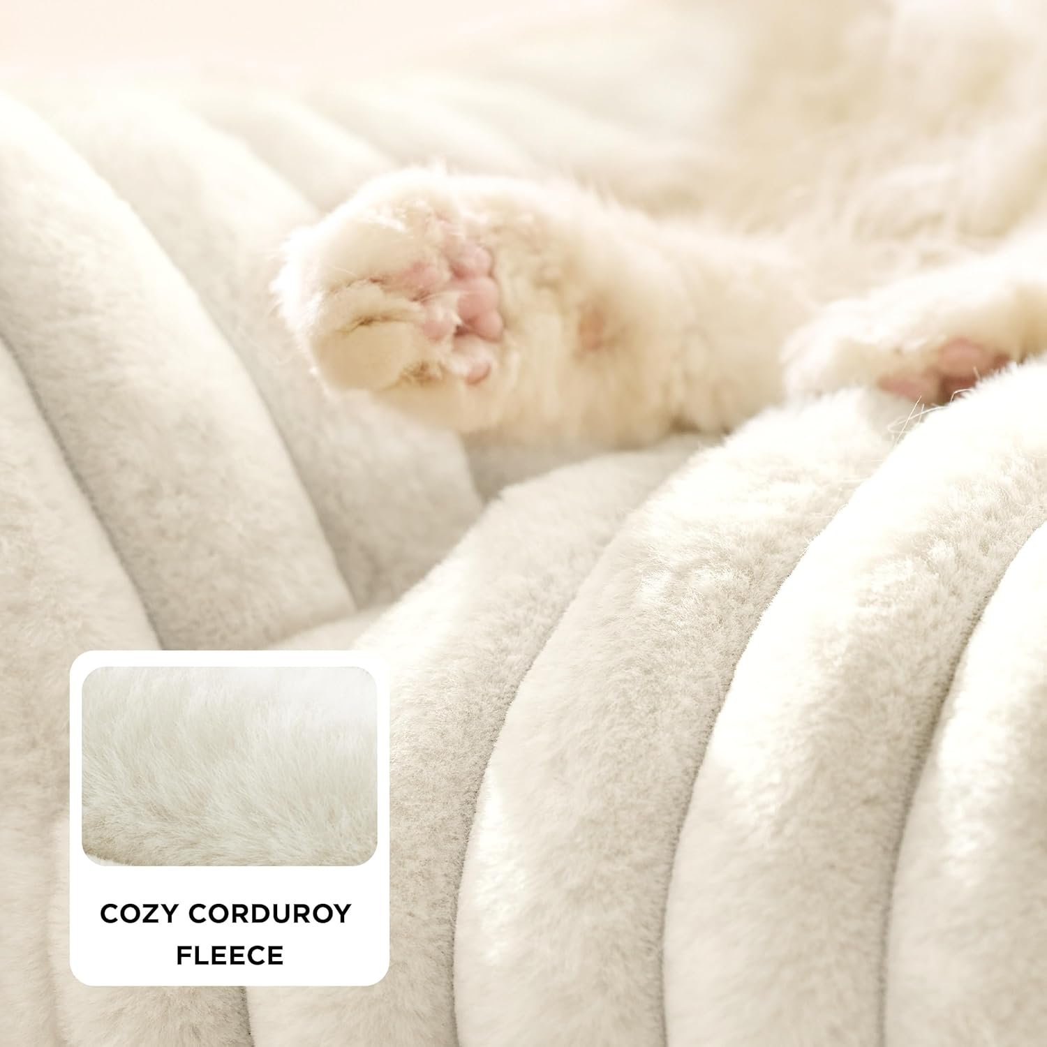Bedsure ComfyFleece™ Cute Cat Couch for Pets - As Seen on TV on Good Day New York, Fuzzy Cats beds for Indoor Cats with Removable Washable Cover, Supportive Pet Sofa, 24inch, Cream - Happypetzone.online - Image 4