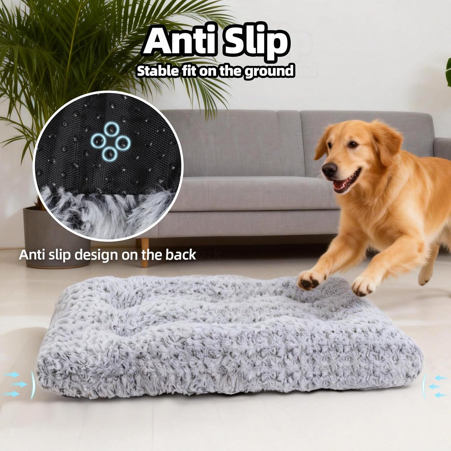 Dog Beds Large Sized Dog, Washable Durable Pet Bed, Deluxe Plush Soft & Comfortable Dog Crate Bed Pad for Large, Jumbo, Medium, Small Dogs Breeds, 35"X 23"-XL, Light Gray - Happypetzone.online - Image 3