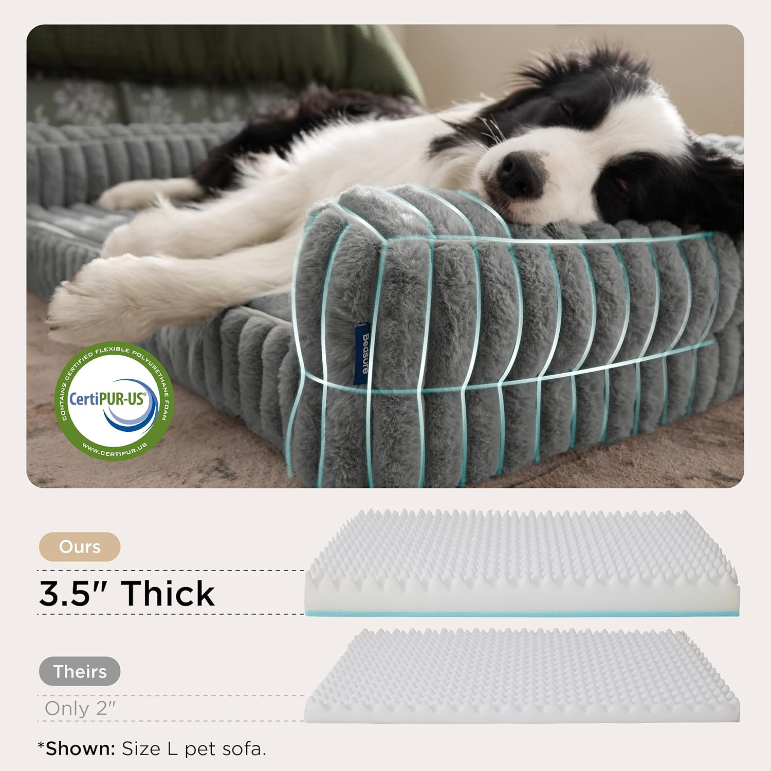 Bedsure ComfyFleece™ Orthopedic Dog Beds Large Sized Dog, Waterproof Memory Foam Pet Couch Sofa with Sides, Non-Slip Bottom and Egg-Crate Foam Large Pet Bed with Washable Corduroy Cover, Grey - Happypetzone.online - Image 3