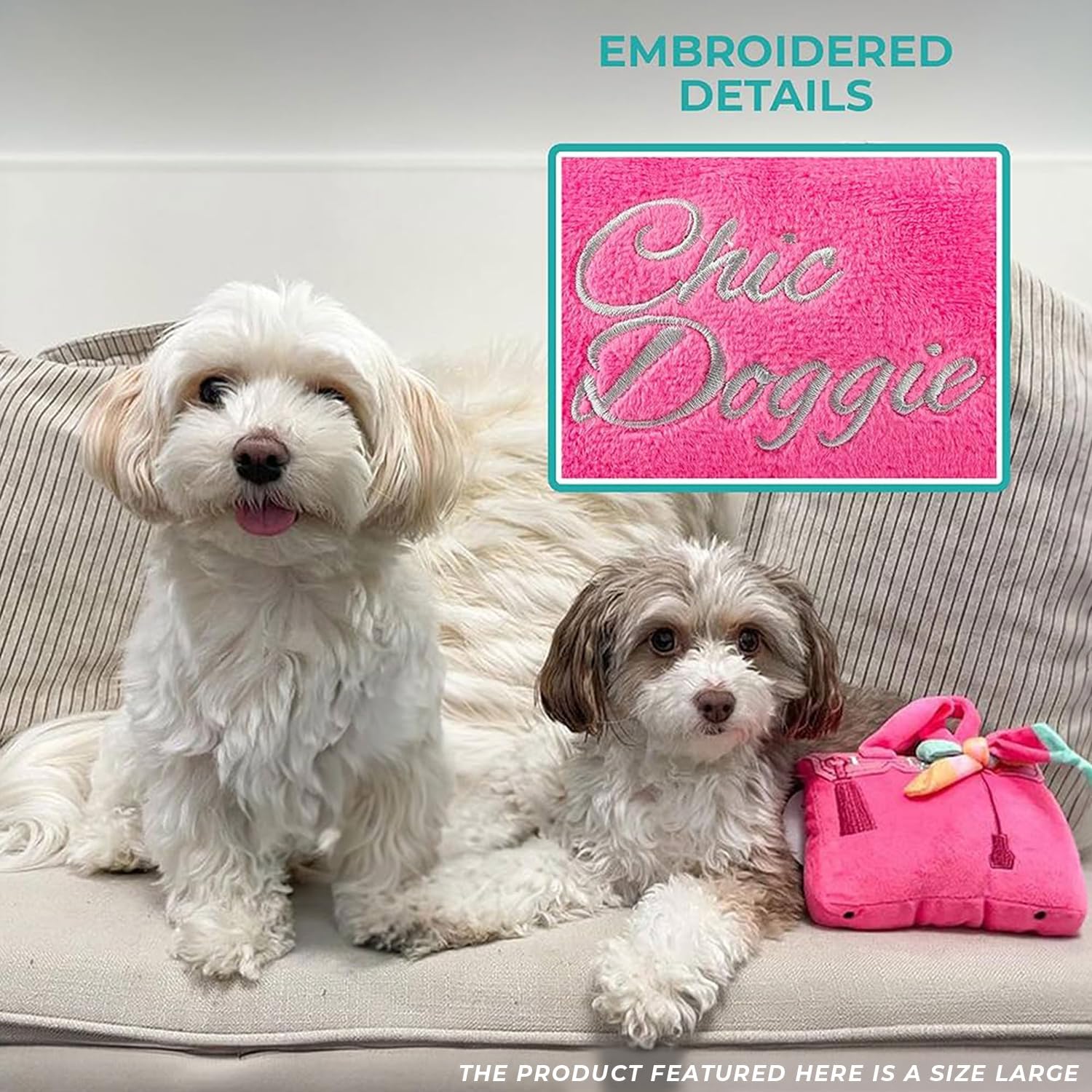 Haute Diggity Dog Barkin Bag with Scarf, Plush Designer Dog Toys with Interactive Squeaker, Stimulating Pet Enrichment, Machine-Washable & Safe Materials for All Breeds, Size Small - Happypetzone.online - Image 5
