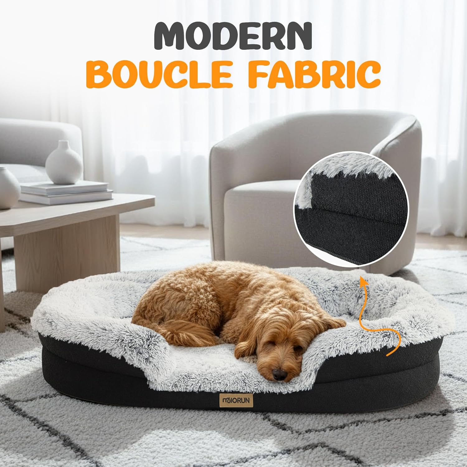 Fluffy Orthopedic Dog Bed for Large & Extra Large Dogs, Calming Plush Sofa Bed with Curved Bolster Support and Egg-Crate Foam Base, 43" Cozy Oval Pet Donut Bed with Washable Cover, Gray - Happypetzone.online - Image 2