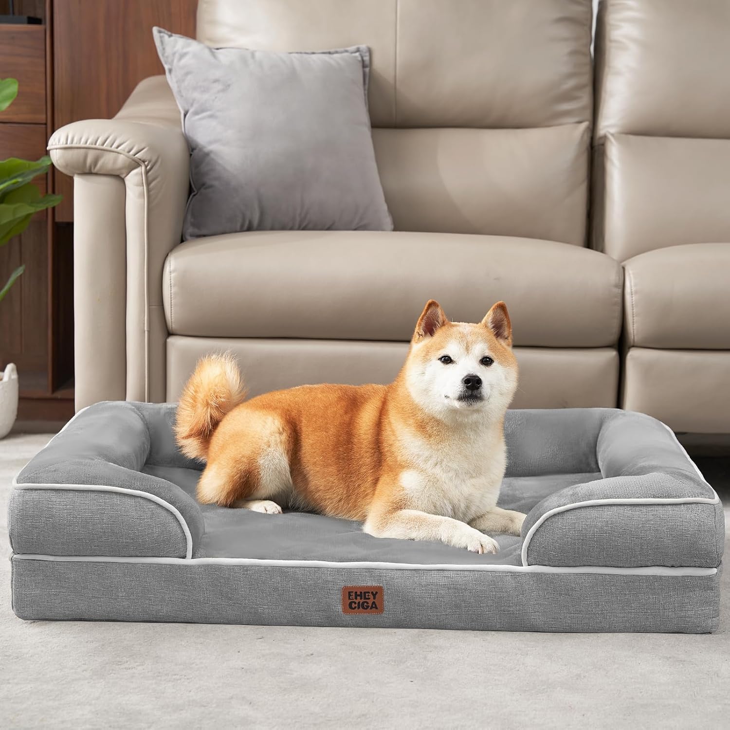 EHEYCIGA Orthopedic Dog Beds Large Sized Dog, Waterproof Memory Foam Pet Bed with Sides, Non-Slip Bottom Large Pet Bed with Washable Removable Cover, Grey - Happypetzone.online - Image 9