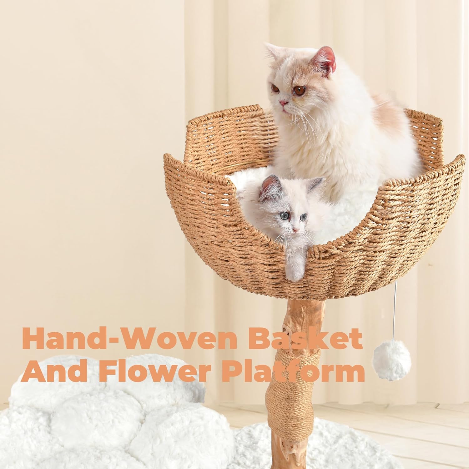 Easyego Modern Cat Tree, 39.9" Aesthetic Wood Cat Tree Tower for Large Cats, Luxury Cat Condo with Scratching Posts and Flower Platforms, Cat Furniture, White - Happypetzone.online - Image 4