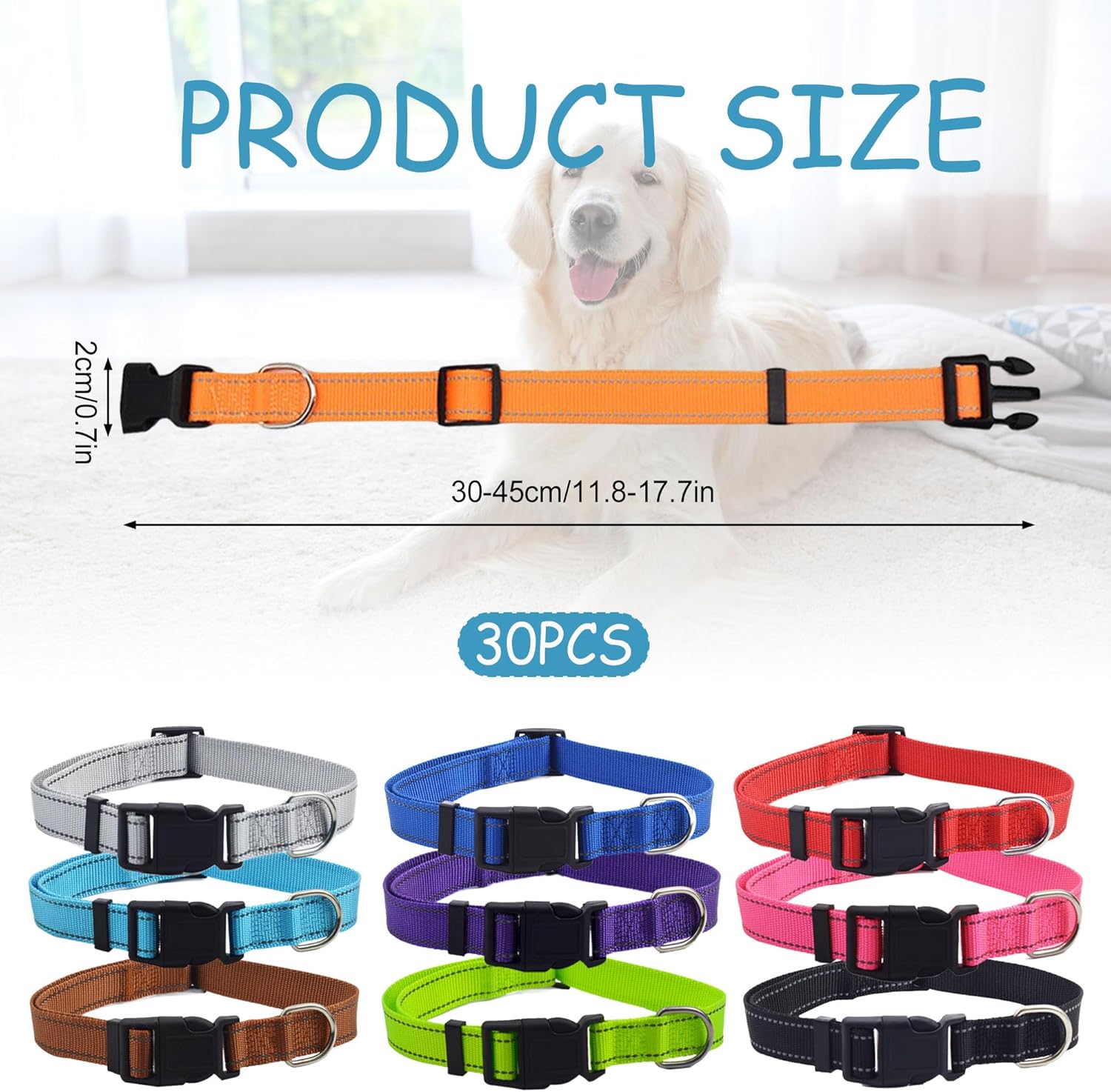 30 Pcs Reflective Dog Collar Bulk Adjustable Nylon Puppy Collar for Small Medium Girl and Boy Dogs Large Dogs Multiple Pet with Quick Release Buckle for PET Travel Walk Daily (Medium, 10 Colors) - Happypetzone.online - Image 2