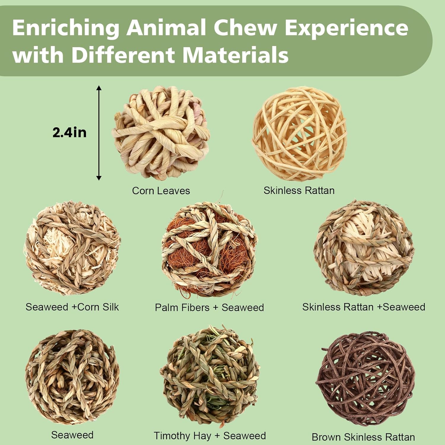 VESPRO Bunny Chew Grass Balls, (8 Pcs) Rolling Chew Toys for Small Animals, Natural Chew Grass Toys and Bunny Treats for Rabbits, Guinea Pigs, Chinchillas, Hamsters, Mice Teeth Grinding - Happypetzone.online - Image 2
