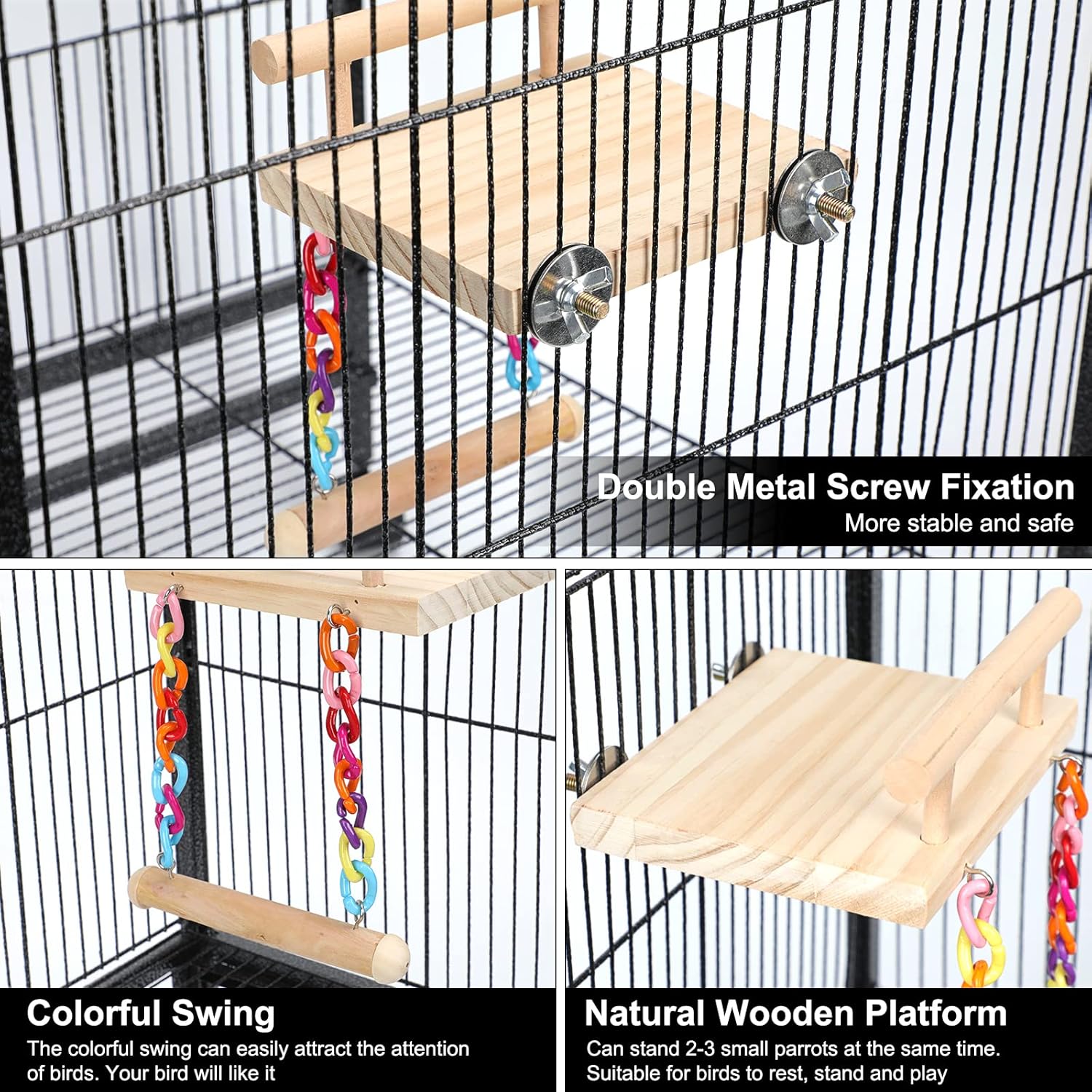 FrgKbTm Bird Perches Cage Toys Parrot Wooden Platform Play Gyms Exercise Stands with Acrylic Wood Swing Ferris Wheel Chewing for Animals Green Cheeks, Baby Lovebird, Chinchilla, Hamster Budgie - Happypetzone.online - Image 5