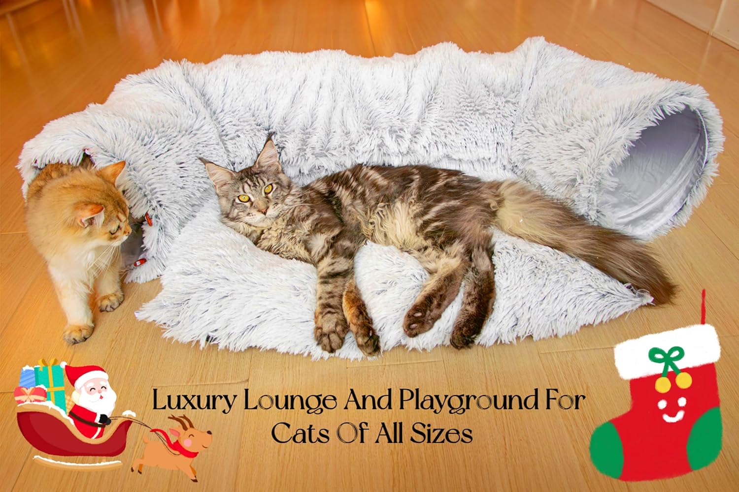 XxingSheep Extra Large Cat Tunnel Bed for Indoor Cats Peekaboo Cat Cave Donut with Center Mat - Happypetzone.online - Image 5