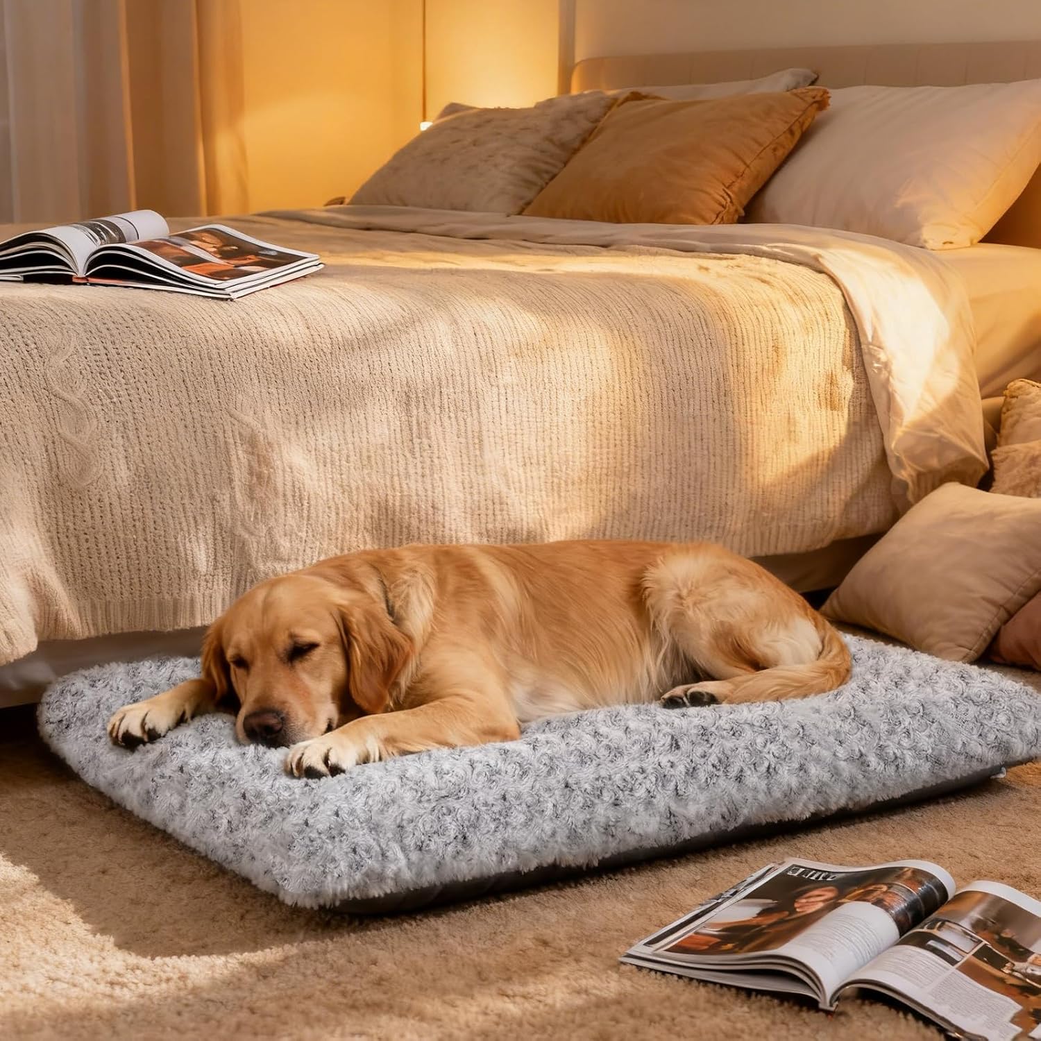 Dog Beds Large Sized Dog, Washable Durable Pet Bed, Deluxe Plush Soft & Comfortable Dog Crate Bed Pad for Large, Jumbo, Medium, Small Dogs Breeds, 35"X 23"-XL, Light Gray - Happypetzone.online - Image 6