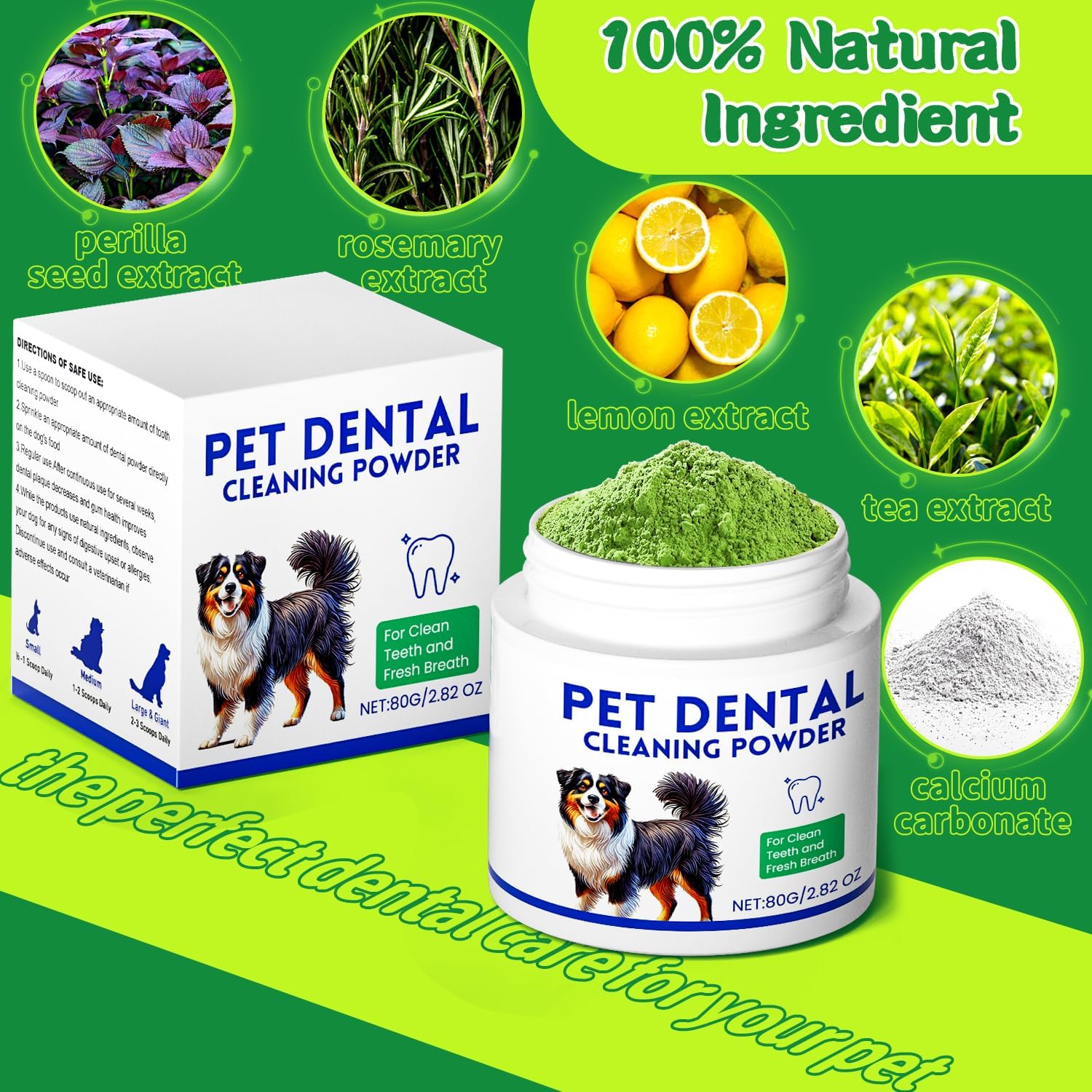 Mimo Style Dog Dental Powder, Dog Teeth Cleaning Powder, Targets Tartar & Reduces Plaque & Bad Breath - Teeth Cleaning Made Easy Eliminate - Meat-Flavored Formulated - Happypetzone.online - Image 2