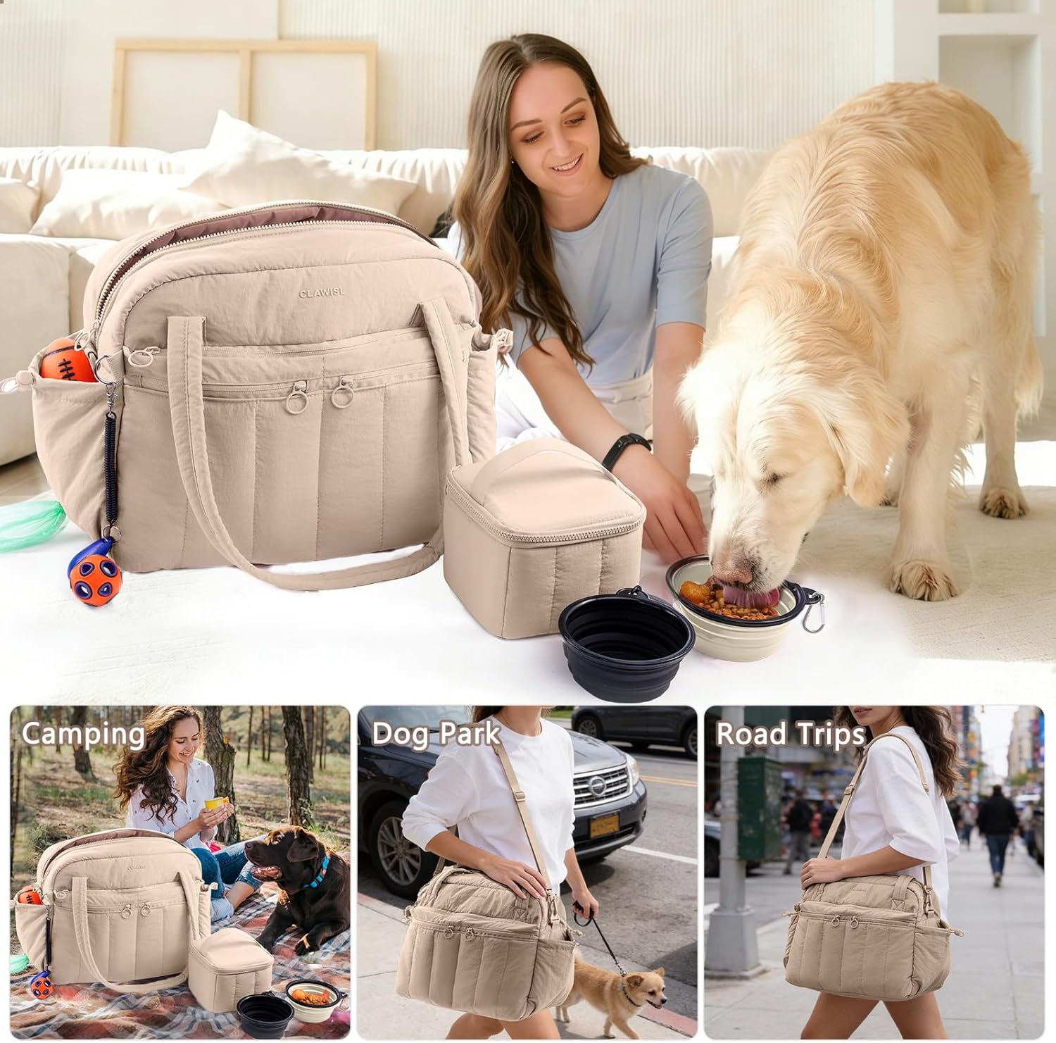 Dog Travel Bag for Supplies, Airline Approved Pet Travel Organizer with 2 Food Containers & Collapsible Bowls, Large Capacity Dogs Tote Bag for Weekend, Stylish Dog Mom Gift for Pet Lovers - Happypetzone.online - Image 5