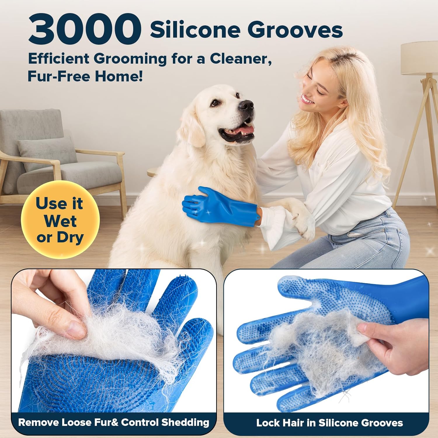 Augwind 6PCS Pet Grooming Kit for Dogs,Cats and Horses | Dog Washing Gloves | Dog Bath Brush | Dog Bath Gloves | Dog Shampoo Brush | Pet Grooming Gloves | Dog Bath Supplies (Navy Blue) - Happypetzone.online - Image 3