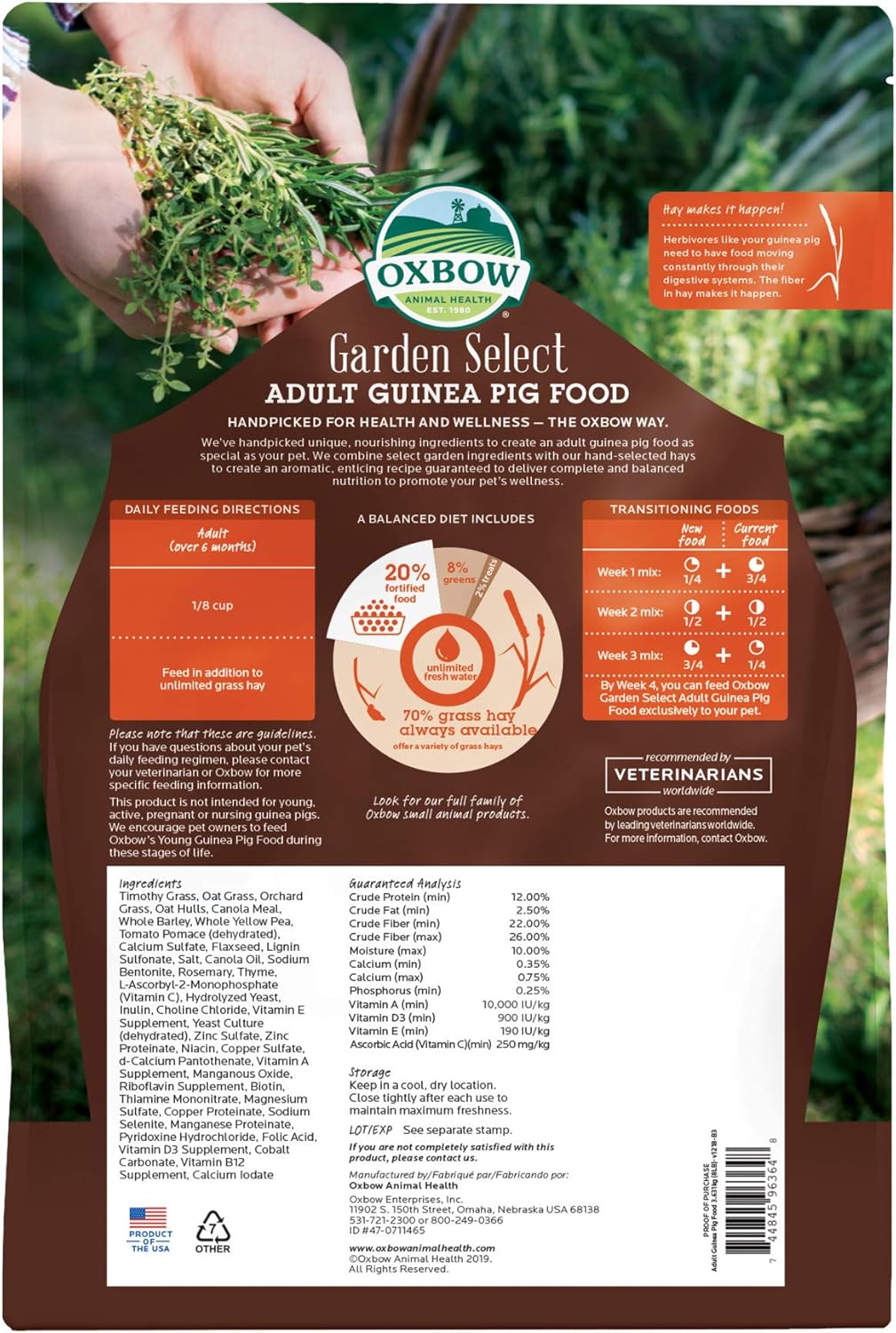 Oxbow Garden Select Guinea Pig Food, Adult, Made with Oxbow Timothy Hay for Guinea Pig, Pet Food Pellets with Vitamin C, Non-GMO, Small Animal Pet Products, Made in USA, High Fiber, 8 lb. Bag - Happypetzone.online - Image 2