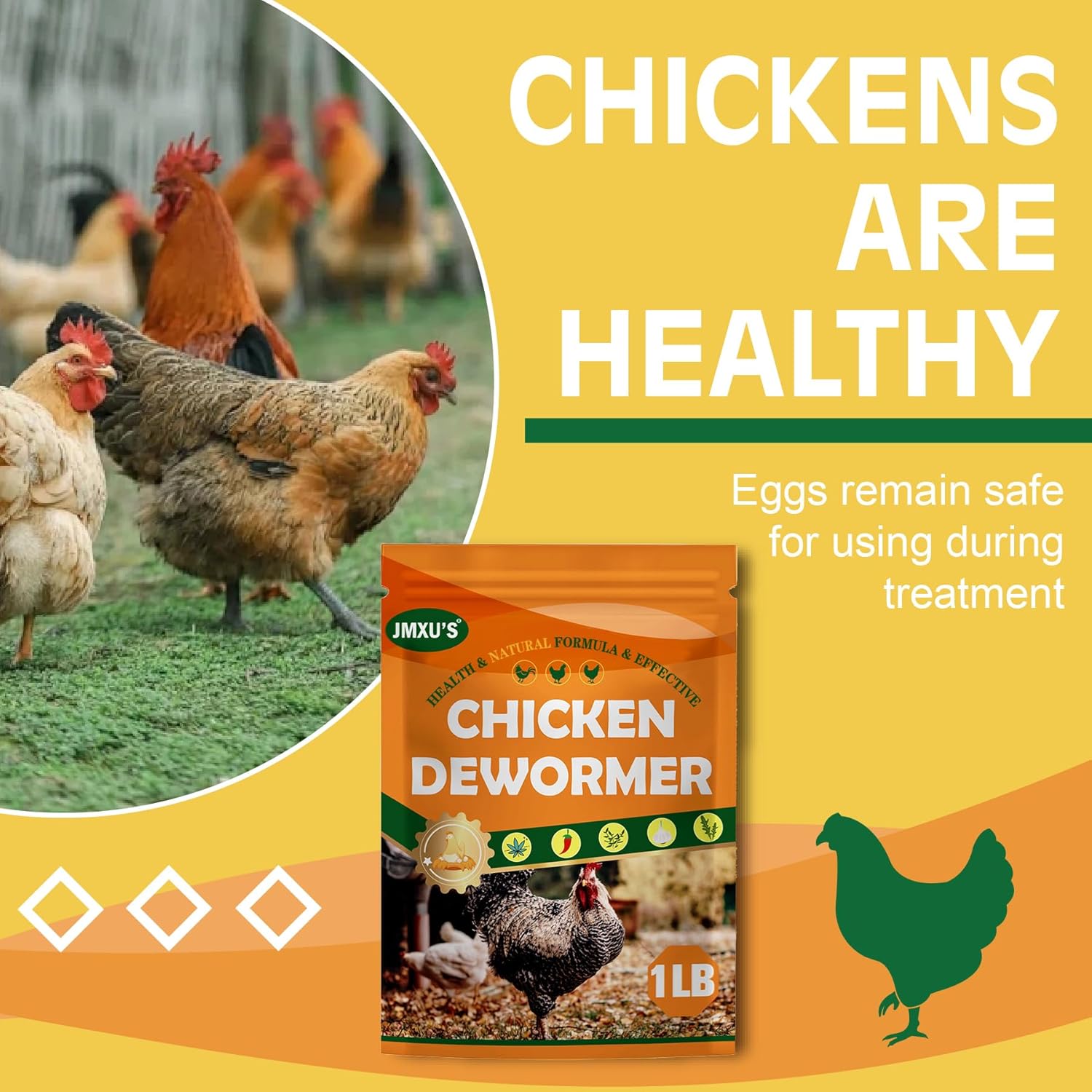 Jmxu's Chicken Dewormer Powder, Natural Formula Poultry Dewormer, Chicken Dewormer Powder for Laying Hens, Poultry Medicine Supplies to Relieve and Prevent Worms, 1 LB - Happypetzone.online - Image 5