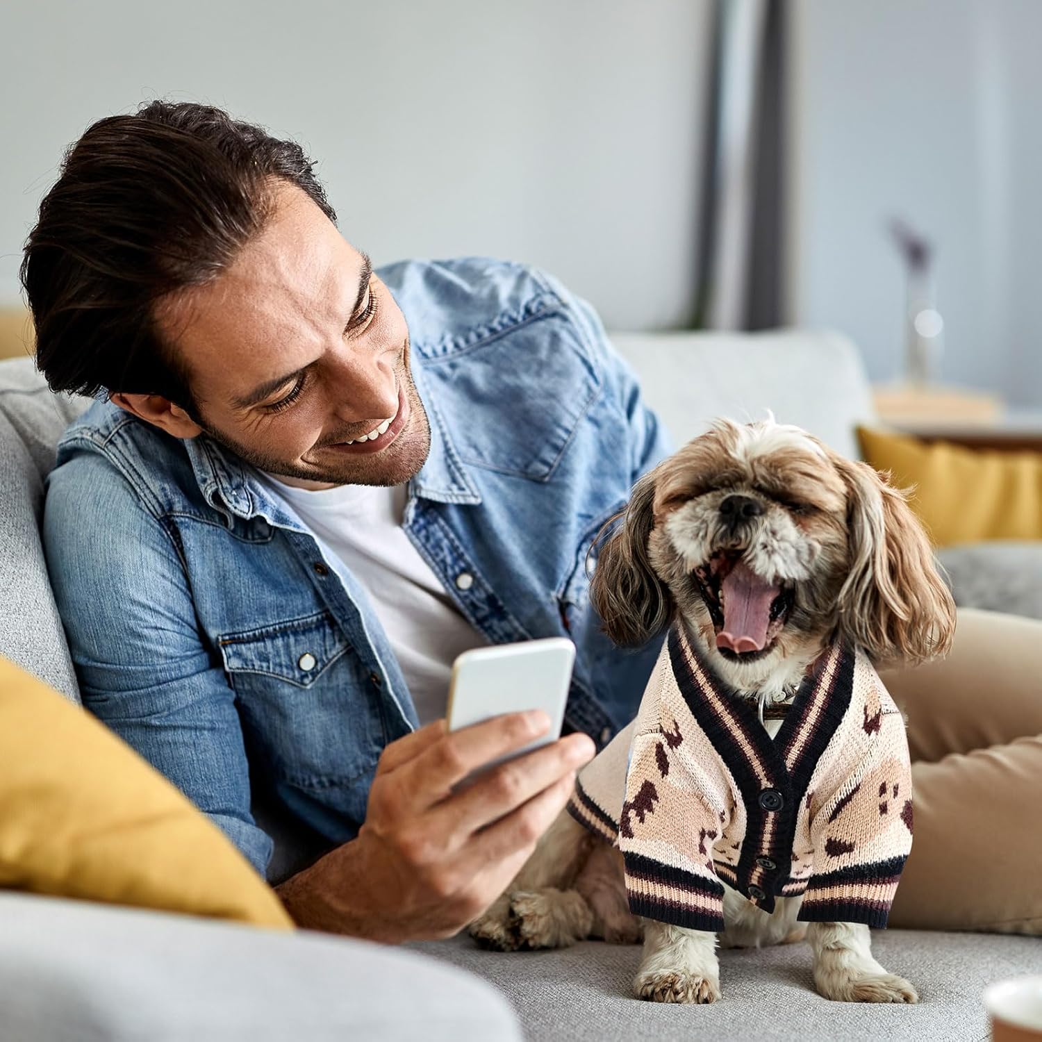 ABRRLO Small Dog Sweaters Cute Bear Dog Cardigans Clothes for Small Medium Dogs Boy Girl Puppy Cat Knitting Cardigan Outfits Dogs Autumn Coats Warm Pet Doggy Clothes Soft Knitwear Apparel (Beige,M) - Happypetzone.online - Image 3