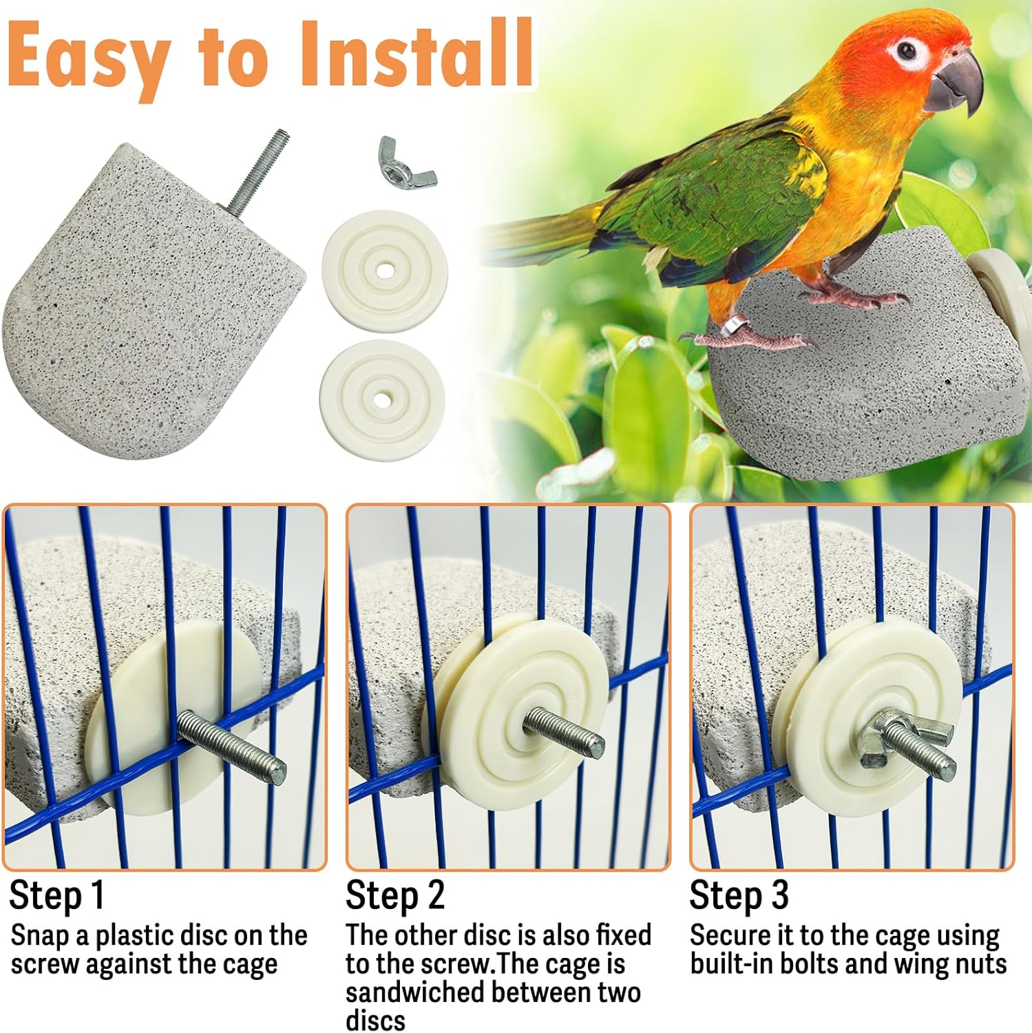 PINVNBY 4 PCS Bird Perch Stands Parrot Calcium Perch Beak Grinding Stone Foot Claws Trimmer Parakeet Platform Parrot Chewing Toys for Small Medium Cockatiel Conure Lovebird Finch - Happypetzone.online - Image 6
