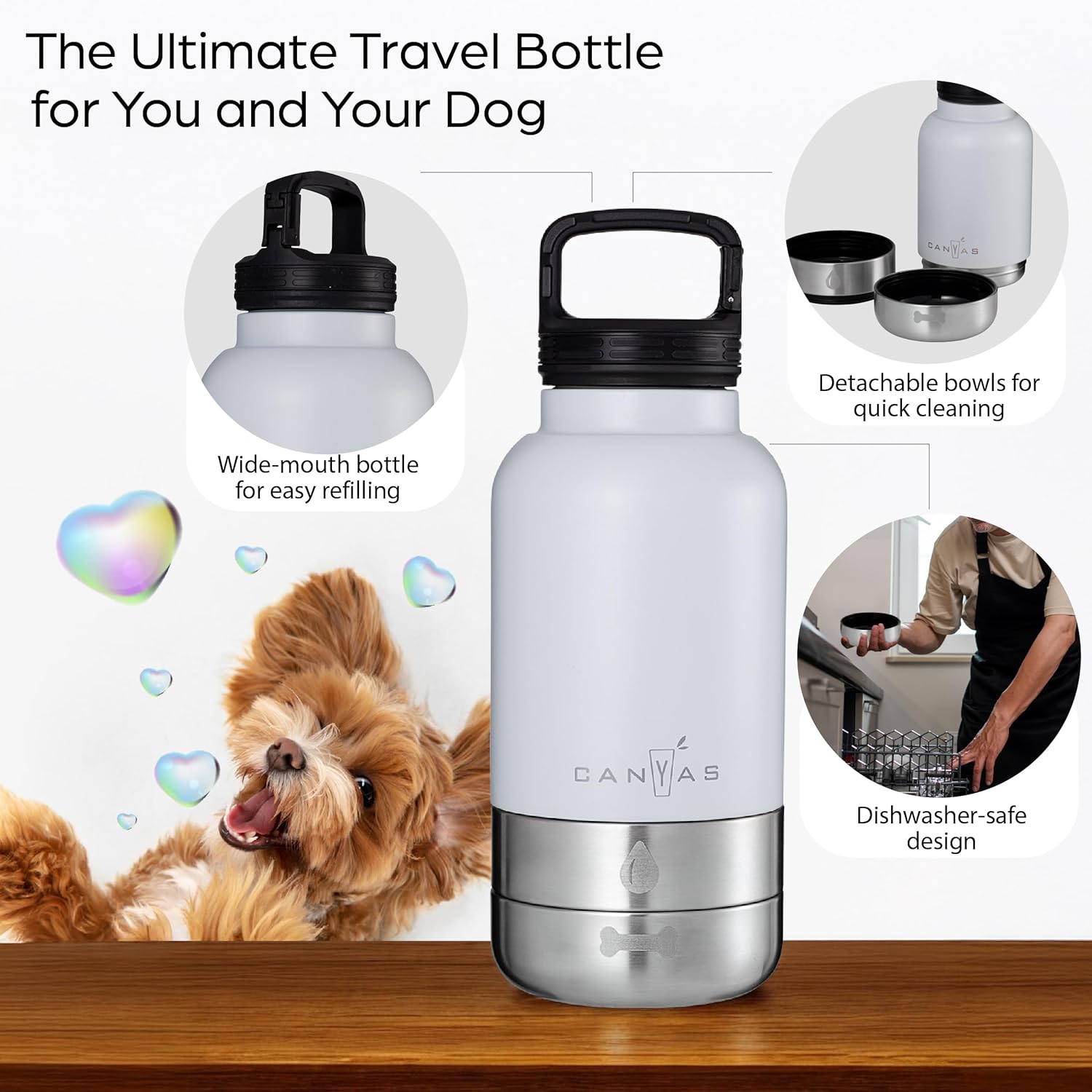 Insulated 32oz Stainless Steel Dog Water Bottle with Food & Water Bowls, Leak-Proof Pet Travel Dispenser for Dogs, Portable for Hiking, Walking, Outdoor - Happypetzone.online - Image 4