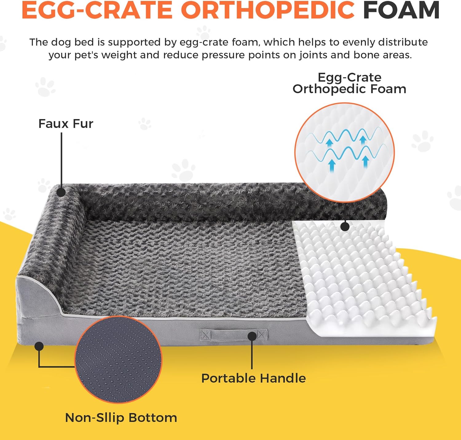 Dog Beds Large Sized Dogs, XL Orthopedic Dog Beds for Large Dogs 42"x30"x7.5", Waterproof Pet Bed with Washable Cover, L-Shaped Pet Couch with Portable Handle, Grey - Happypetzone.online - Image 2
