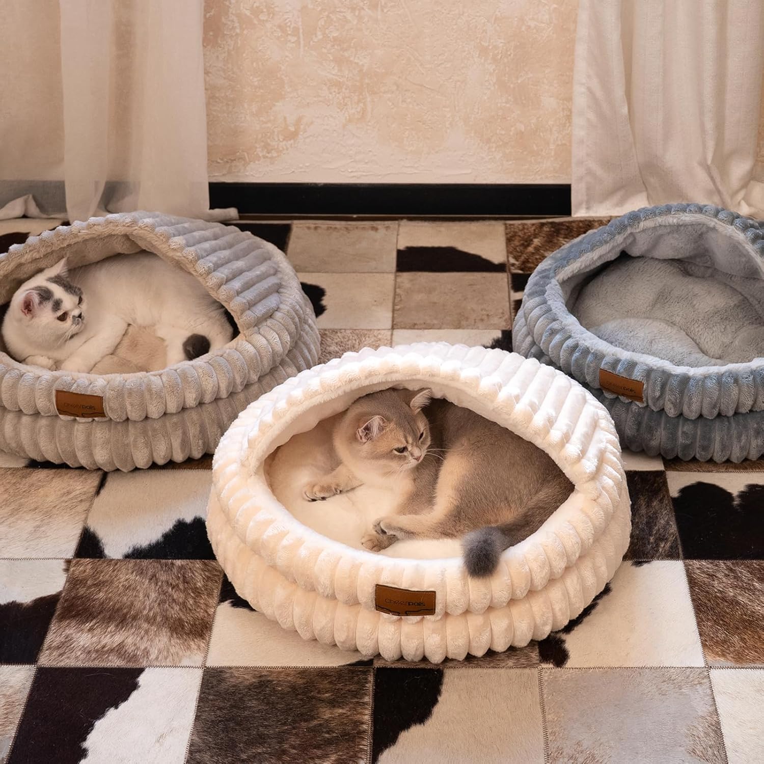 CHEERPALS Cat Cave Bed for Indoor Cats, Washable Covered Cat Bed Hooded Kitty Bed Soft Fluffy Pet Bed for Puppy and Small Dog(Khaki) - Happypetzone.online - Image 9