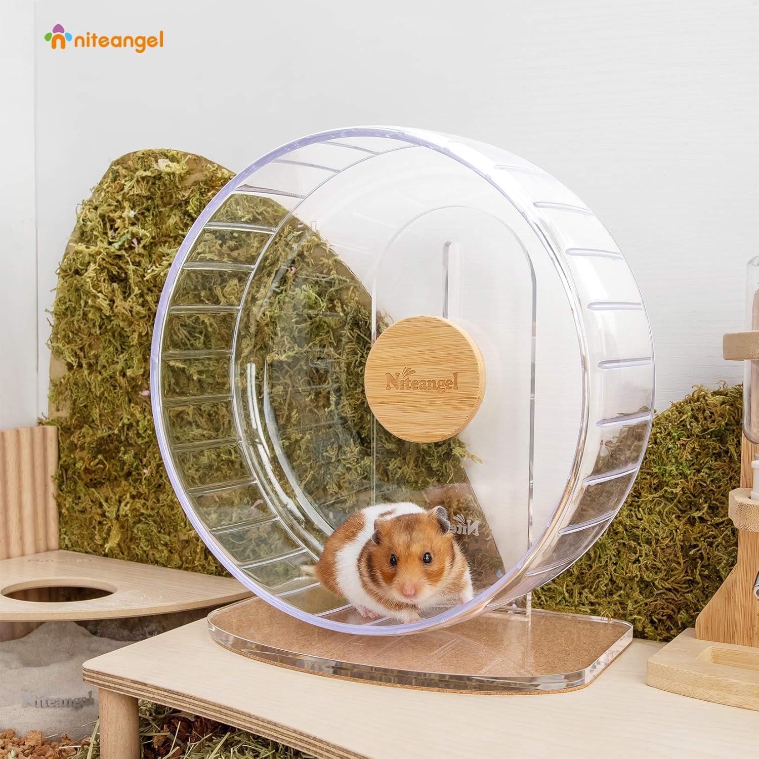 Niteangel Super-Silent Hamster Exercise Wheels - Quiet Spinner Hamster Running Wheels with Adjustable Stand for Hamsters Gerbils Mice Or Other Small Animals (M, Transparent) - Happypetzone.online - Image 3