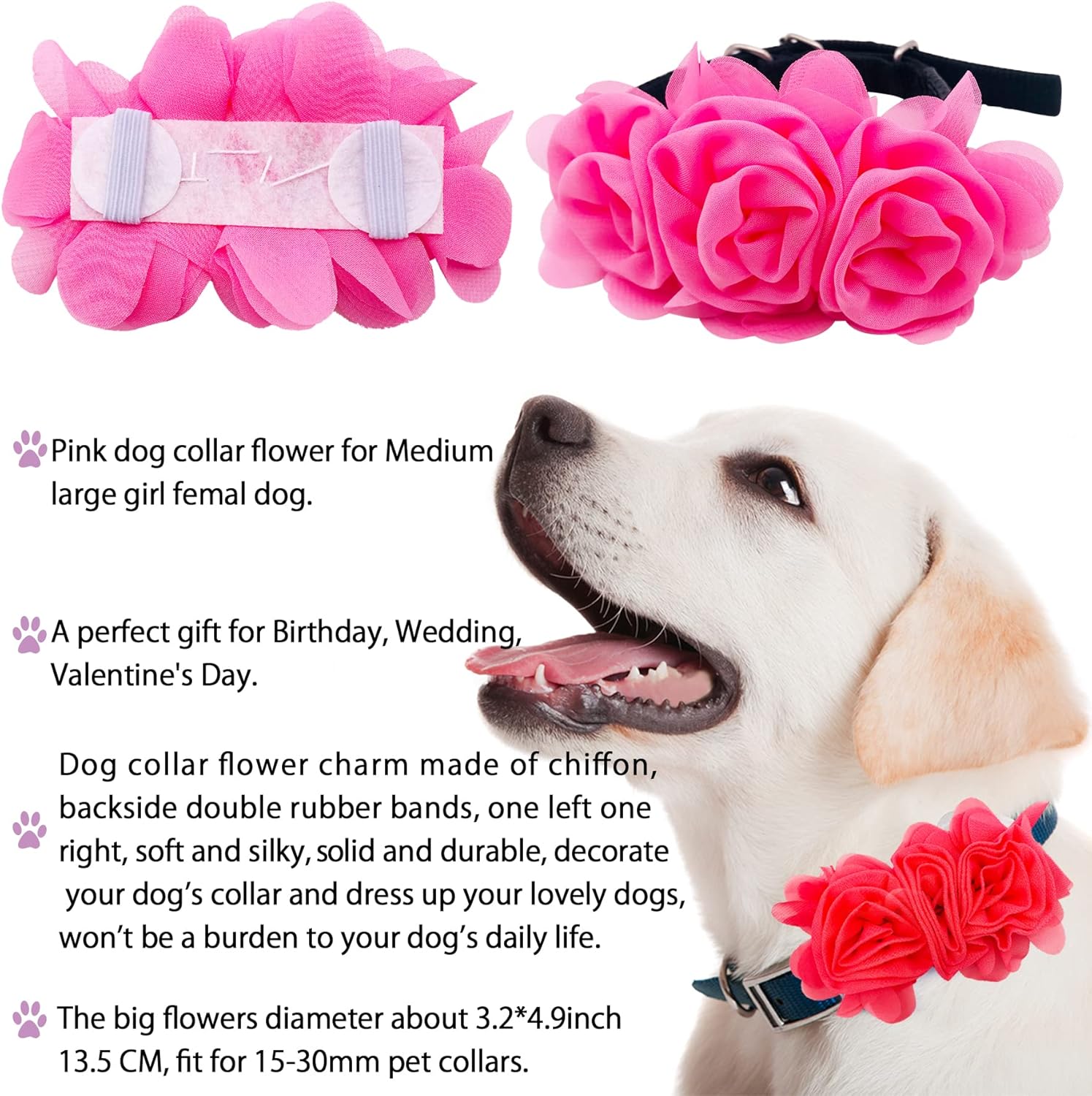 4 or 6 or 20PCS Dog Collar Large Flowers Pet Collar Charms Attachment for Small Medium Big Girl Female Cat Puppy Alpaca Rabbit Neck Bows Sliders Grooming Accessories - Happypetzone.online - Image 4