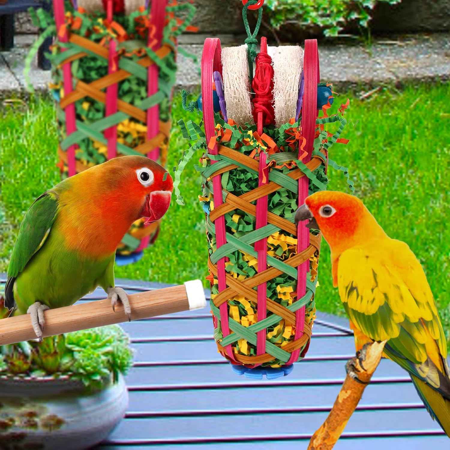 Kyouki Parakeets Toys, 2 PCS Bird Chewing Toys – Perfect for Cockatoos, Conures, Love Birds, Small & Medium Parrots, Fun Foraging & Tearing Bird Cage Accessories (Seeking Food Basket) - Happypetzone.online - Image 7