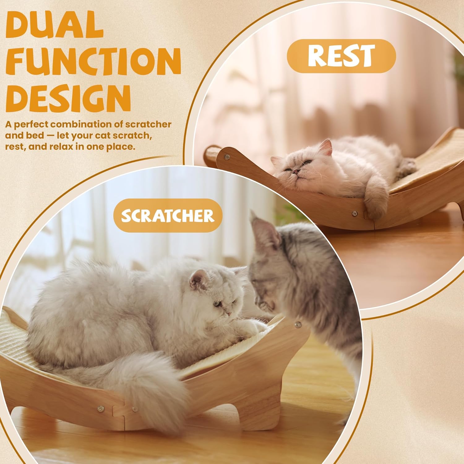 Natural Sisal Cat Scratcher Bed for Indoor Cats Scratching Post Hammock Lounge with Oak Frame, Wooden Cat Furniture for Large Cats, Modern Scratcher - Happypetzone.online - Image 6