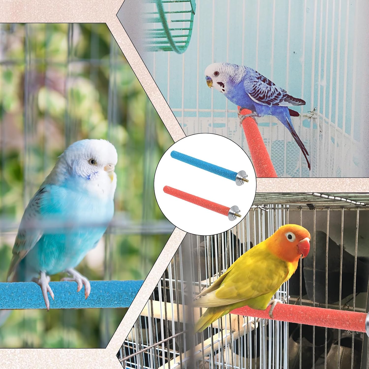 Bird Perches Stand for Cage, 2 Pcs Parrot Bird Cage Perch Toy Paw Grinding Stick Cages Wooden Grinding Claw Sticks Sanded Surface Cages Toy for Parakeets Finches Parakeet Toys Birdcage Accessories - Happypetzone.online - Image 5