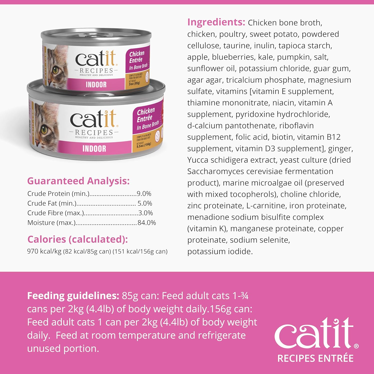 Catit Recipes Indoor Chicken Entrée – High-Protein Wet Cat Food with L-Carnitine, Bone Broth for Hydration, Omega-3 for Skin & Coat, and Prebiotics & Postbiotics for Gut Health 3oz (12/cs) - Happypetzone.online - Image 2