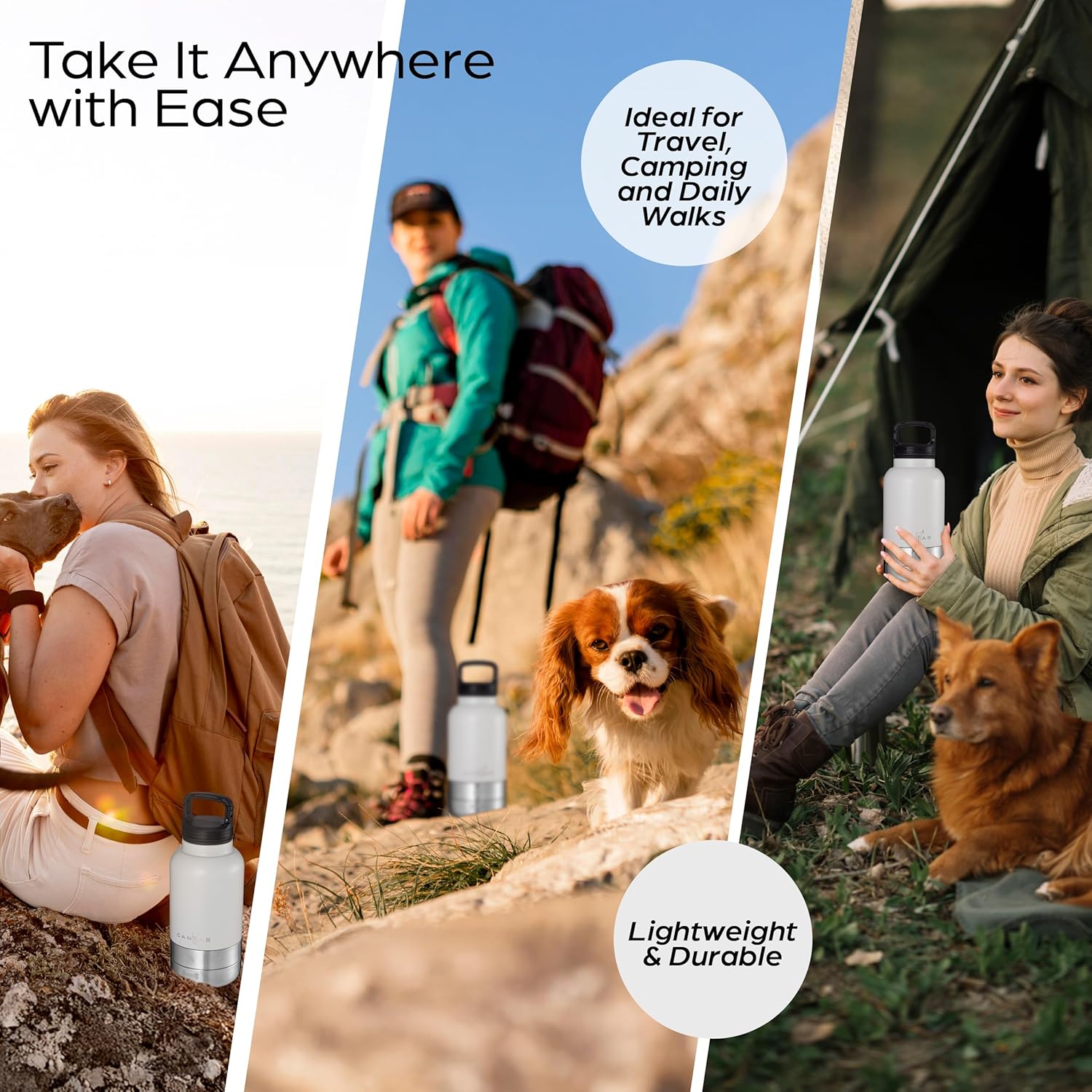 Insulated 32oz Stainless Steel Dog Water Bottle with Food & Water Bowls, Leak-Proof Pet Travel Dispenser for Dogs, Portable for Hiking, Walking, Outdoor - Happypetzone.online - Image 6