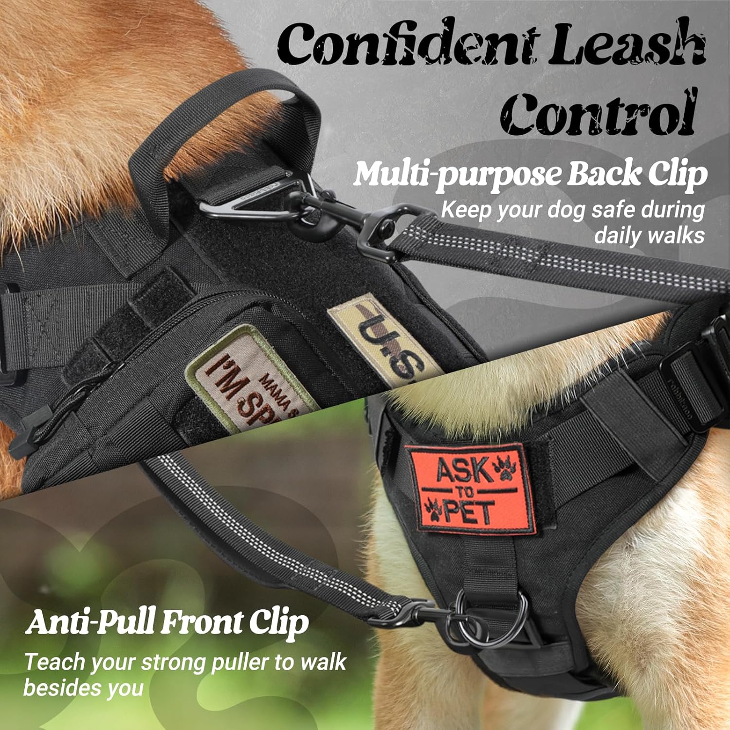 rabbitgoo Tactical Dog Harness for Large, Heavy Duty Pet Harness with Handle, No-Pull Service Vest Large Breed, Adjustable Military Dog Vest for Training Hunting Walking, Black, L - Happypetzone.online - Image 6