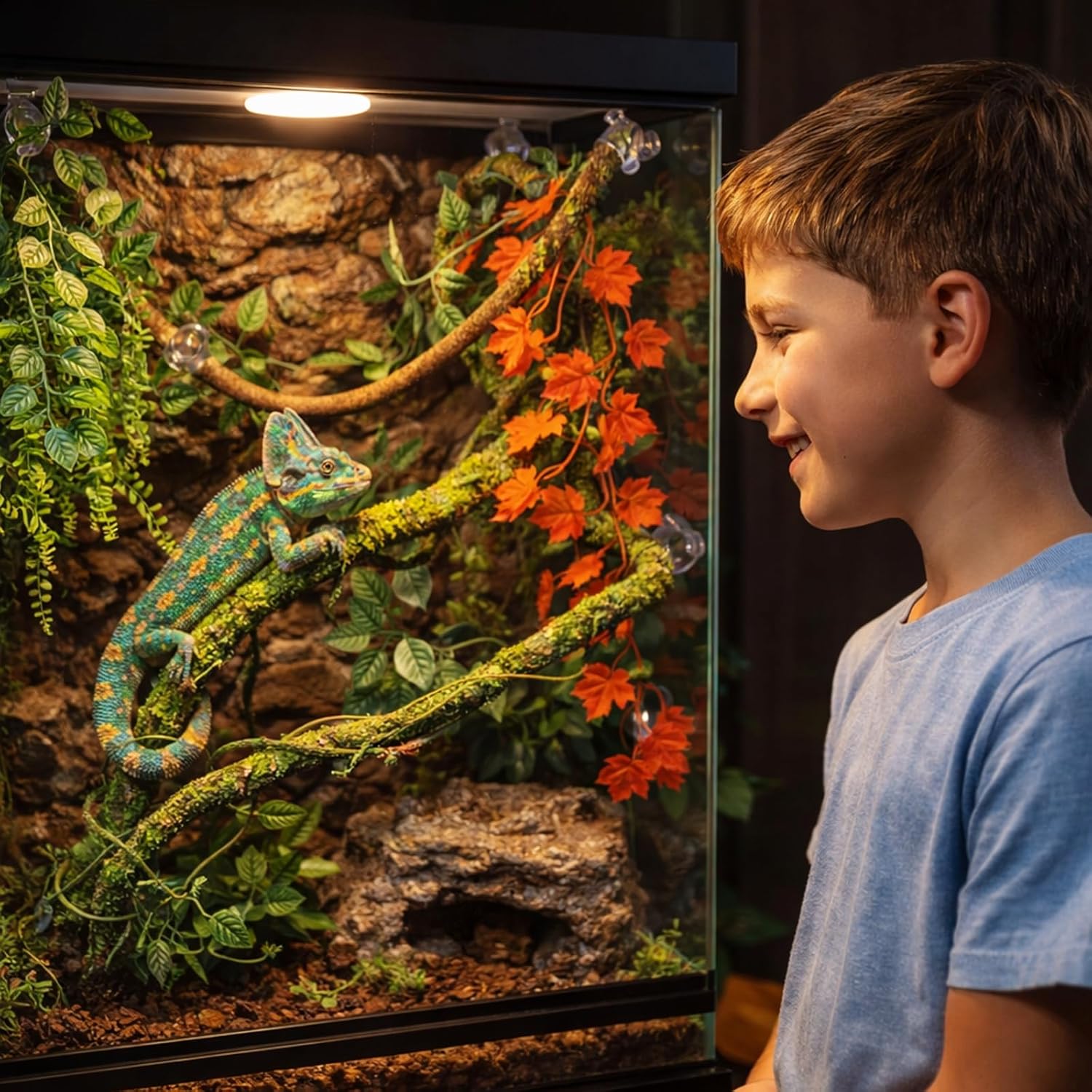 Grddaef Reptile Vines Plants for Terrarium, Flexible Vines Jungle Climbing Branch with Leaves Tank Decor for Snakes Bearded Dragons Geckos Hermit Crabs Lizards Chameleons - Happypetzone.online - Image 6