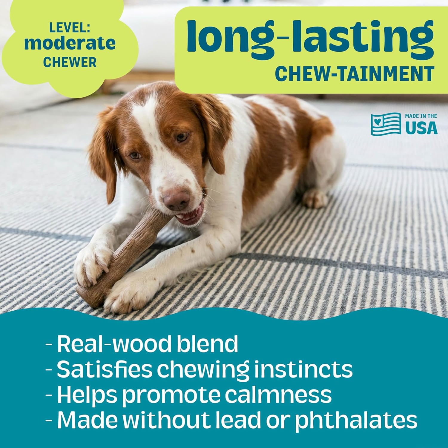 Pupstages Dogwood Dog Chew Toy, Made in the USA – Real-Wood Blend, Natural Flavor & Texture, Moderate Chewers, Medium, 7.4" - Happypetzone.online - Image 4