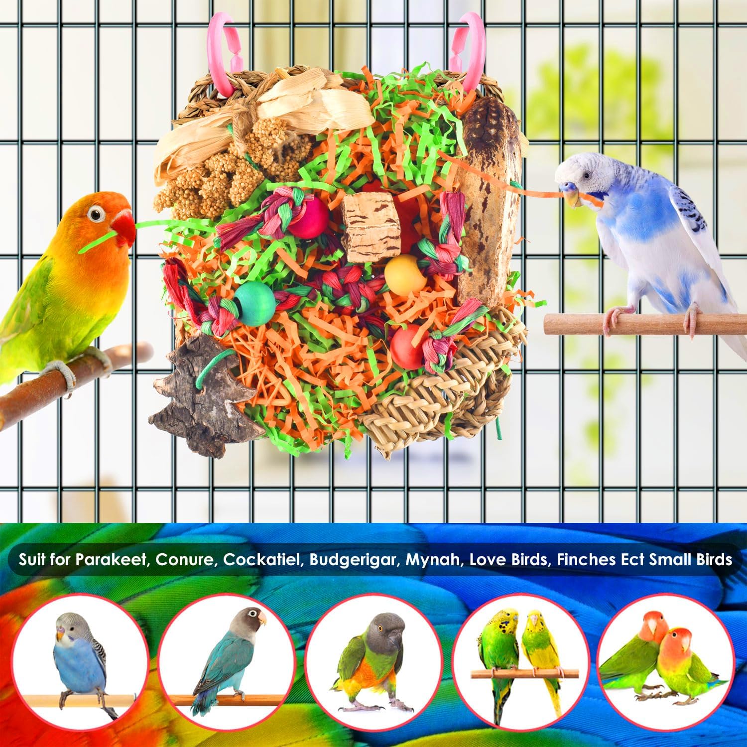 KATUMO Bird Toys, Parakeet Grass Mat Foraging Toy Parrot Shredding Hanging for Cockatiel Lovebird Parakeet Budgie Small-Medium Birds - Happypetzone.online - Image 7