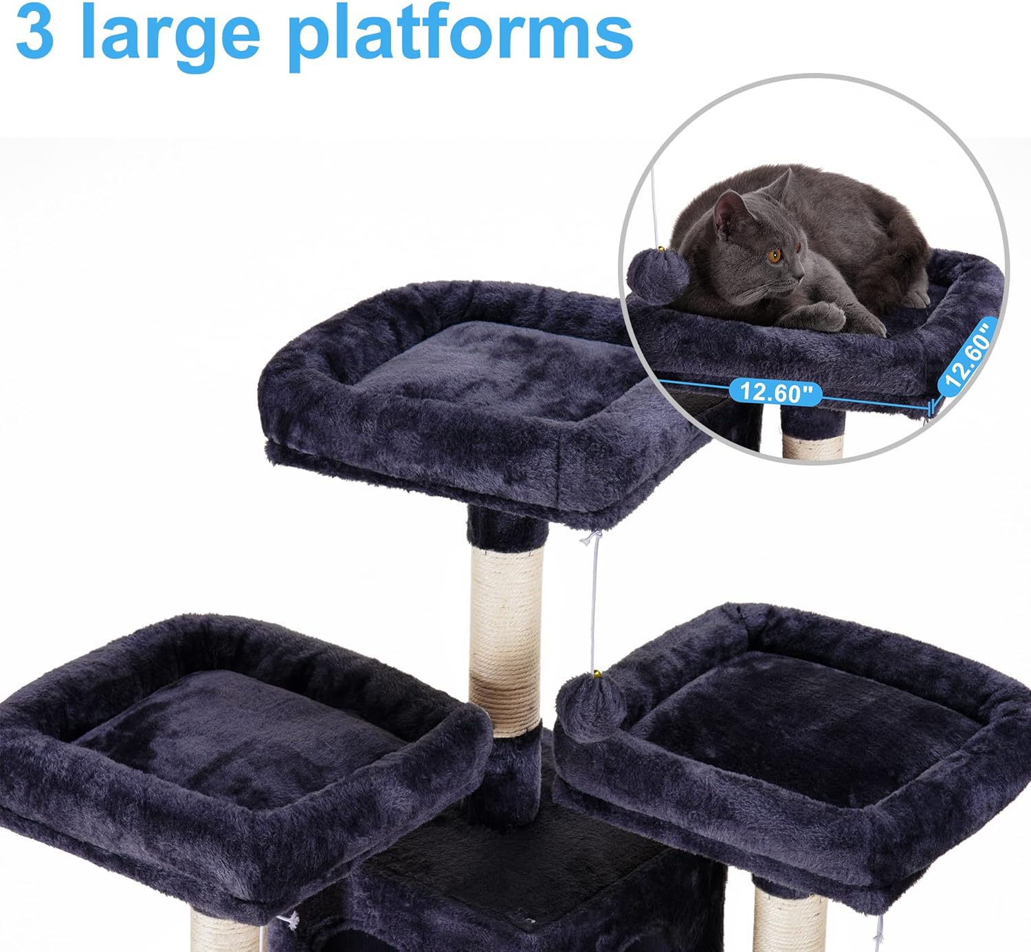 Hey-brother Cat Tree, 71 inches XL Large Cat Tower for Indoor Cats, Multi-Level Cat House with 3 Padded Perches, Big Scratcher, Cozy Basket, 2 Cat Condos and Scratching Posts, Smoky Gray MPJ034G - Happypetzone.online - Image 3