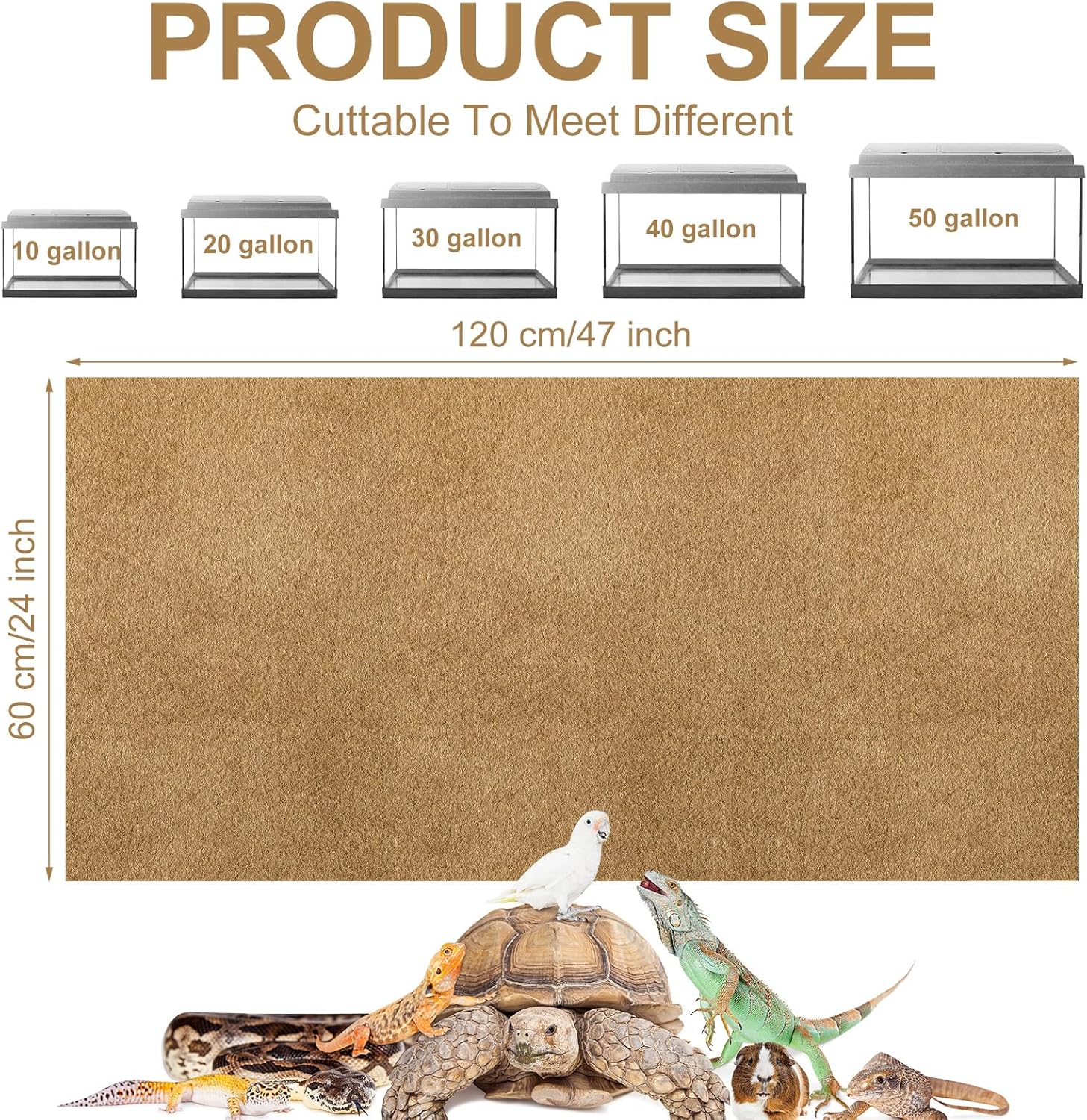 Haull 4 Pcs Reptile Carpet Pet Terrarium Floor Liners Bedding Substrate Liner Supplies Reptile Cage Mat Tank Accessories for Lizard Bearded Dragon Tortoise Snake Leopard (47 x 24 Inch, Coffee) - Happypetzone.online - Image 2