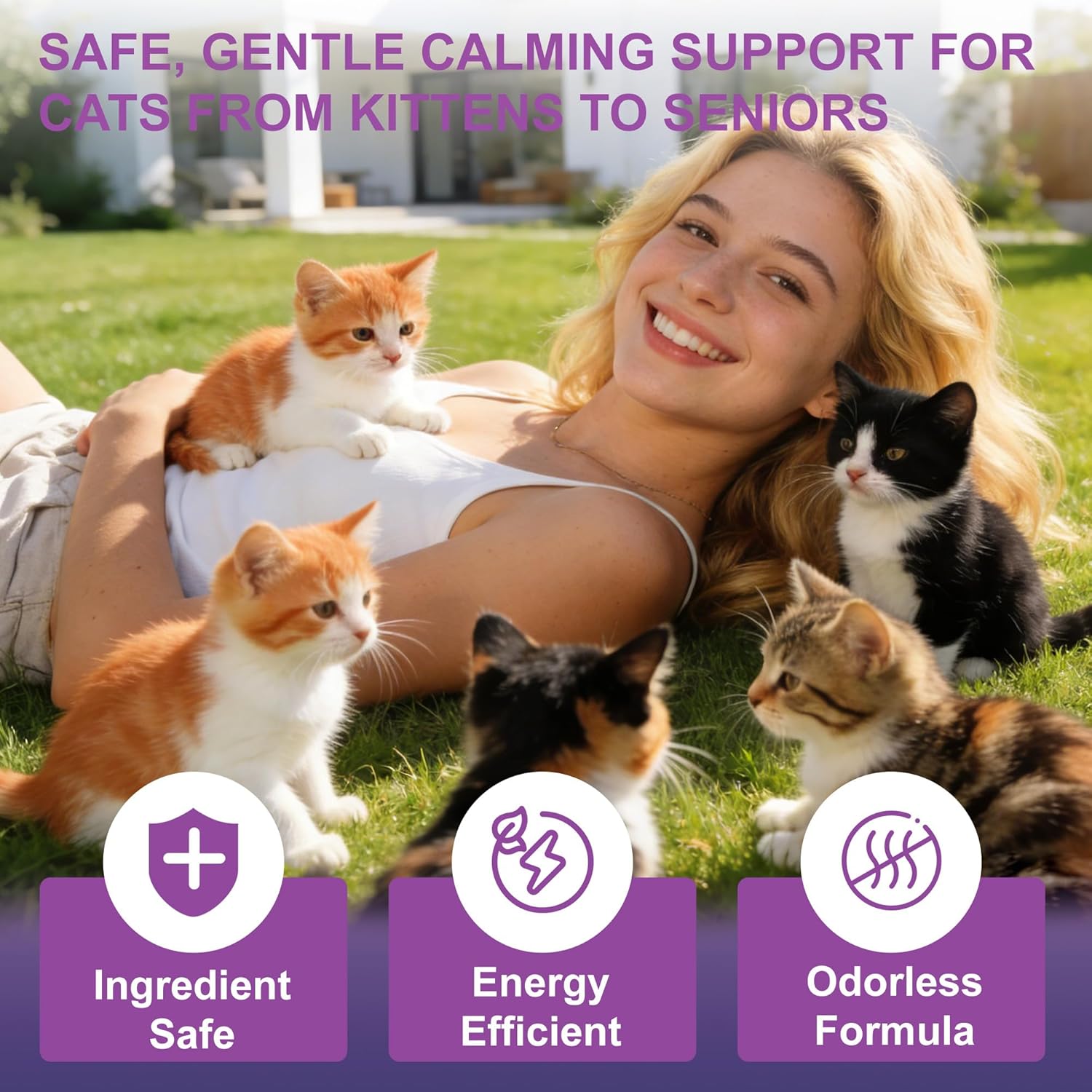 Cat Calming Pheromone Diffuser, Cat Anxiety Relief Diffuser Plug in Calmer with 2 Diffusers & 4 Refills, Reduce Cat Anxiety, Cat Fighting, Urine Marking, Scratching & Stress 48ml/Bottle for All Cats - Happypetzone.online - Image 4