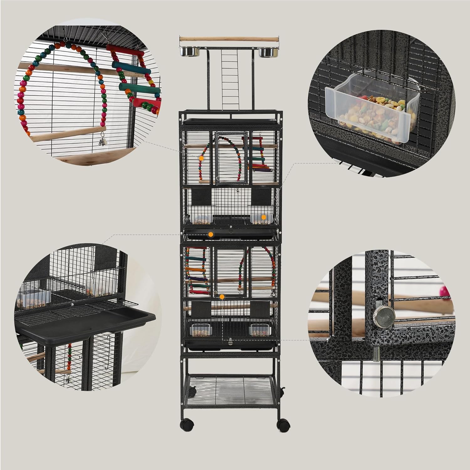 68" Double Bird Cage,Stackable Divided Parakeet Cage, Parrot Cages for Medium Birds with Bird cage Toys,Birdcage Seed Catcher,for Cockatiels Canaries Lovebirds Finches Budgies Small Parrots - Happypetzone.online - Image 6