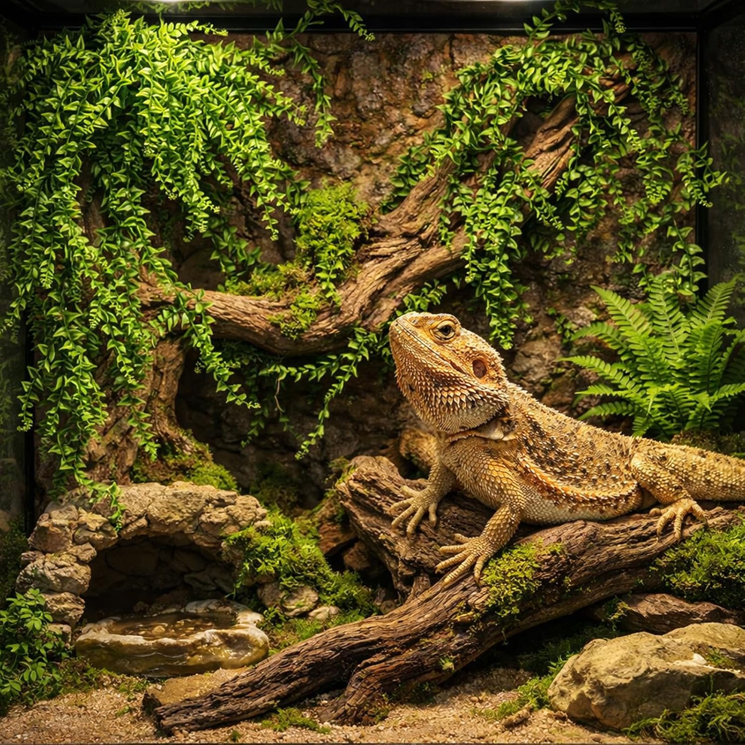 HERCOCCI 2 Pack Reptile Plants, Terrarium Hanging Plants Vines Artificial Leaves Habitat Decorations with Suction Cup for Bearded Dragon Hermit Crab Lizard Snake Geckos Chameleon - Happypetzone.online - Image 3
