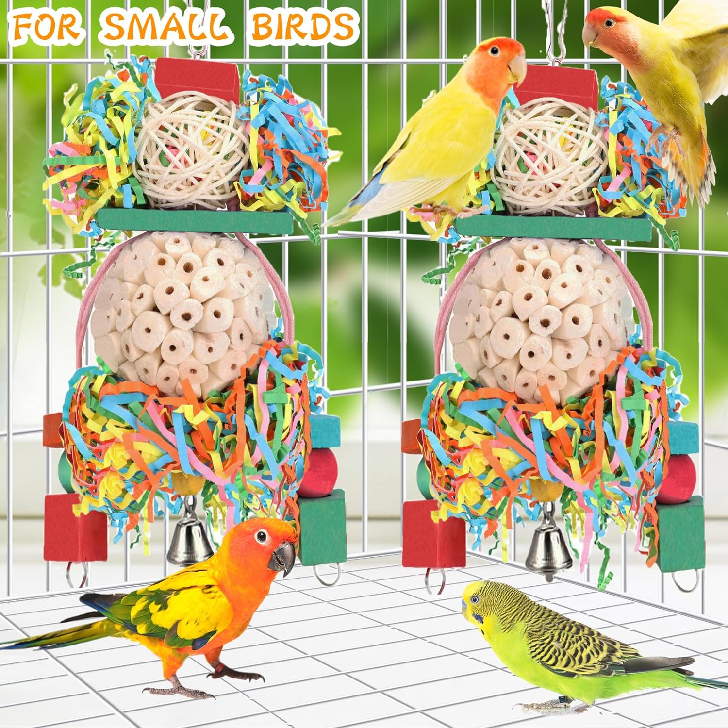 BBjinronjy Bird Toys,2PCS Hanging Natural Soft Sola Ball Beak Chew Shred Forage Toys for Parrots,Cockatiel,Conure,Love Birds,Parakeets,Budgie and Other Small Birds - Happypetzone.online - Image 2
