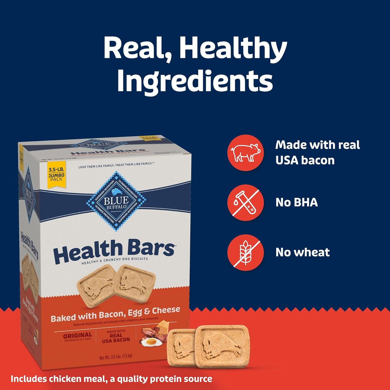 Blue Buffalo Health Bars Crunchy Dog Biscuits, Oven-Baked with Natural Ingredients, Bacon, Egg & Cheese, 3.5-lbs Box - Happypetzone.online - Image 6
