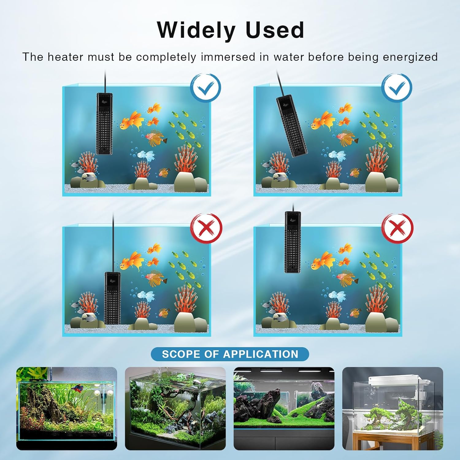 AQQA Aquarium Heater,300W 500W 800W 1000W 1200W Fish Tank Heater,59℉-93℉ Submersible Intelligence Aquarium Heater with Over-Temperature Dry Burning Protection 1000W to 135-235 Gallon - Happypetzone.online - Image 6