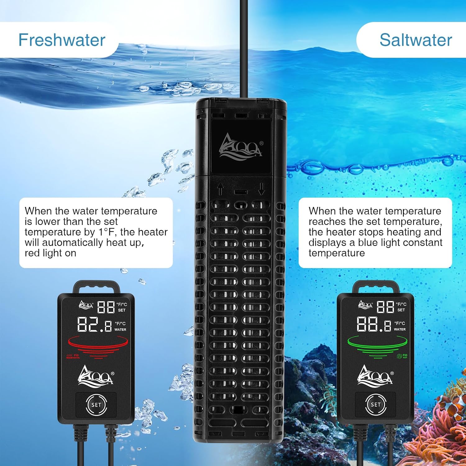 AQQA Aquarium Heater,300W 500W 800W 1000W 1200W Fish Tank Heater,59℉-93℉ Submersible Intelligence Aquarium Heater with Over-Temperature Dry Burning Protection 1000W to 135-235 Gallon - Happypetzone.online - Image 3