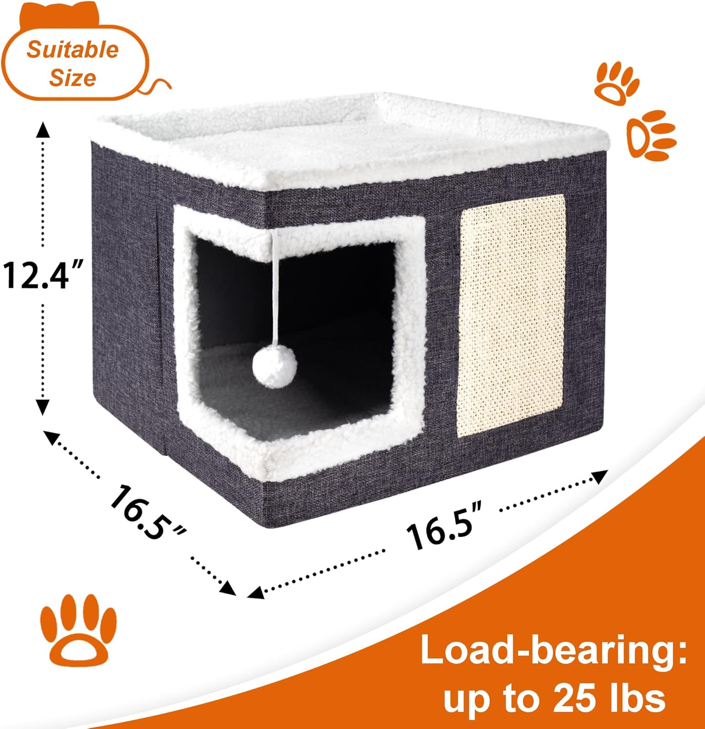 Loyareal Cat Houses for Indoor Cats - Large Cat Bed Cave with Scratch Pad and Fluffy Ball, Foldable Cat Condo Hideaway with Reversible Cushion for Multi Small Pet, Dark Grey - Happypetzone.online - Image 3