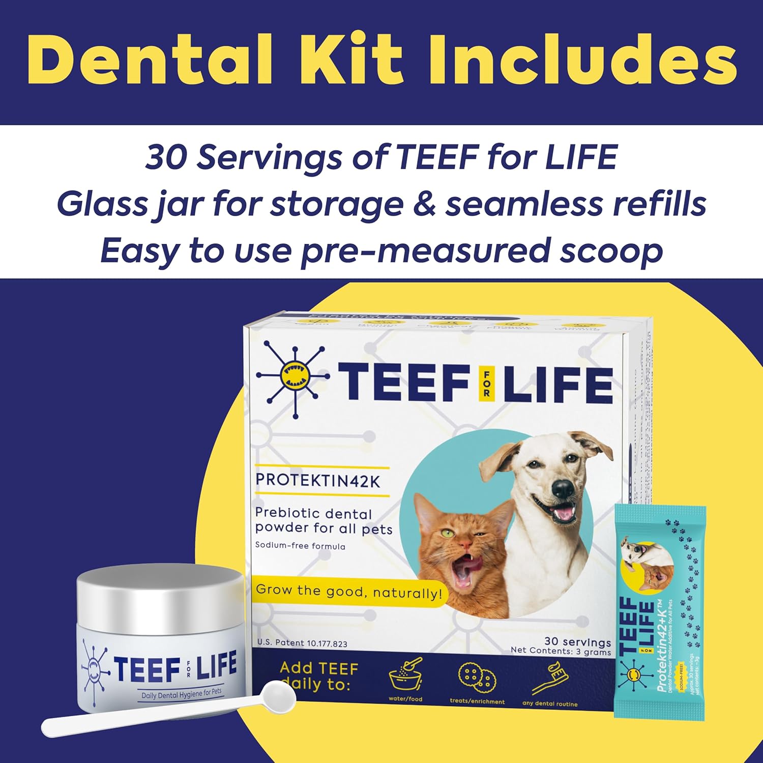 Teef For Life Protektin42+K Plant-Derived Daily Dental Care for All Pets (Sodium-Free), Prebiotic Dental Powder, Naturally Fights Plaque and Tartar, Kit with 90 Servings - Happypetzone.online - Image 5