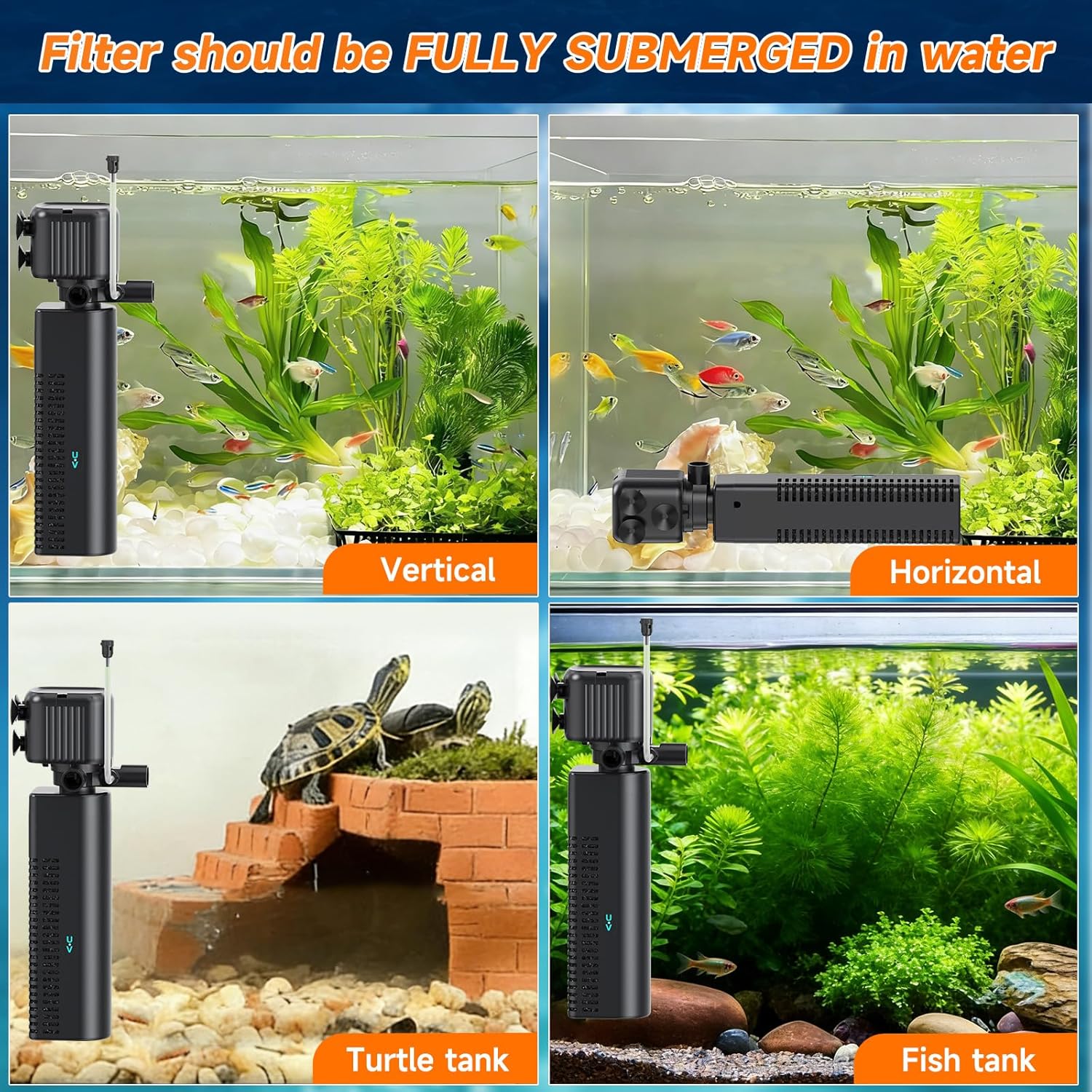 Aquarium Filter with UV, 450GPH for 40-150 Gallon Tanks, Submersible with Timer for Crystal Clear Water in Aquarium, Pond, Turtle Tank(25W ) - Happypetzone.online - Image 5