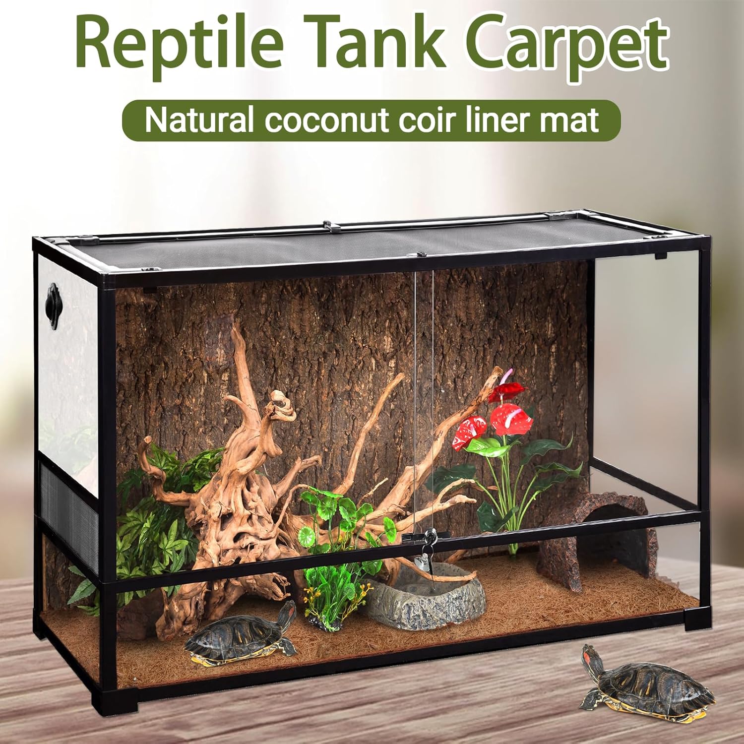 ZeeDix 3 Rolls Reptile Carpet, 24 x 48 inches Natural Coconut Fiber Liner Mat Flooring Accessories for Reptile Tank - Bearded Dragon Tortoise Lizard Turtle Snake Leopard Gecko Substrate Bedding - Happypetzone.online - Image 2