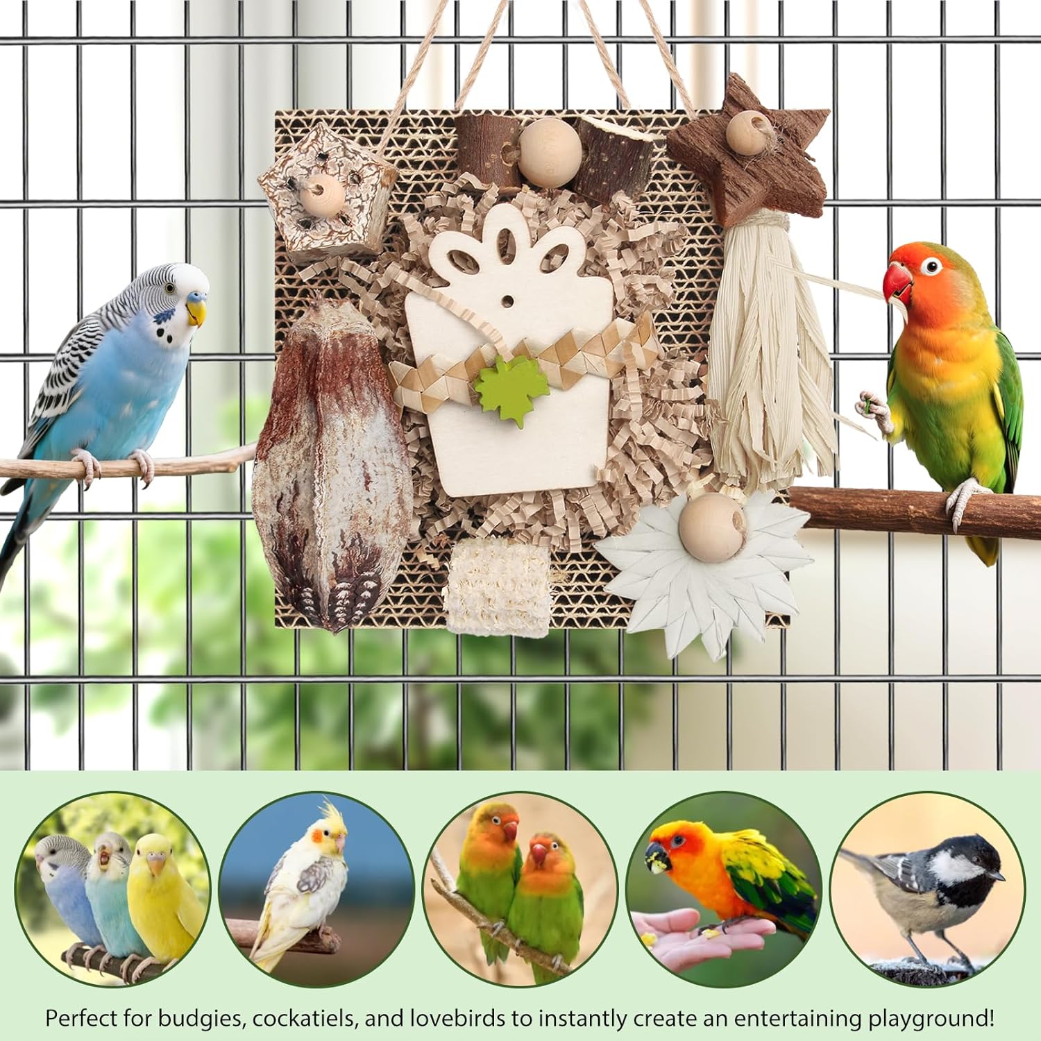 Kyouki Bird Toys, Parakeet Toys, Parrot Toy, Conure Hanging Chewable Cardboard Foraging Suitable for Budgies, Cockatiels, Lovebirds, Sun Conures - and Other Small/Medium Parrots (Medium) - Happypetzone.online - Image 3